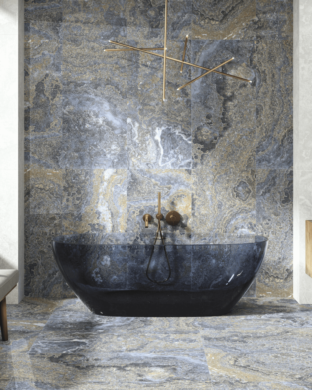 Agate Blue 60x120 - Carrelage mural et sol style pierre et marbre bleu