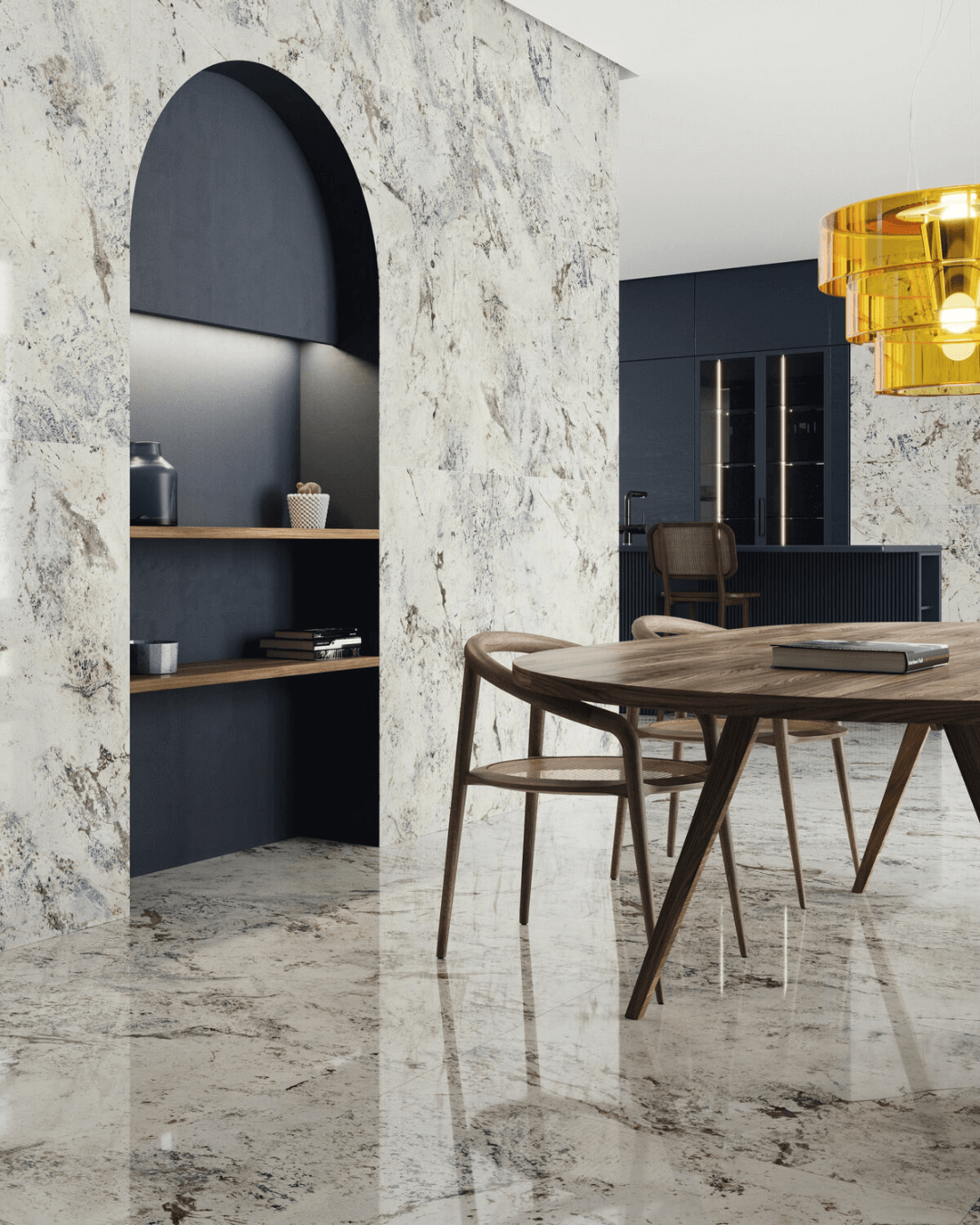 Alpen Quartz Pol 60x120 - Carrelage blanc marbre et pierre grain poli effet miroir bords rectifiés