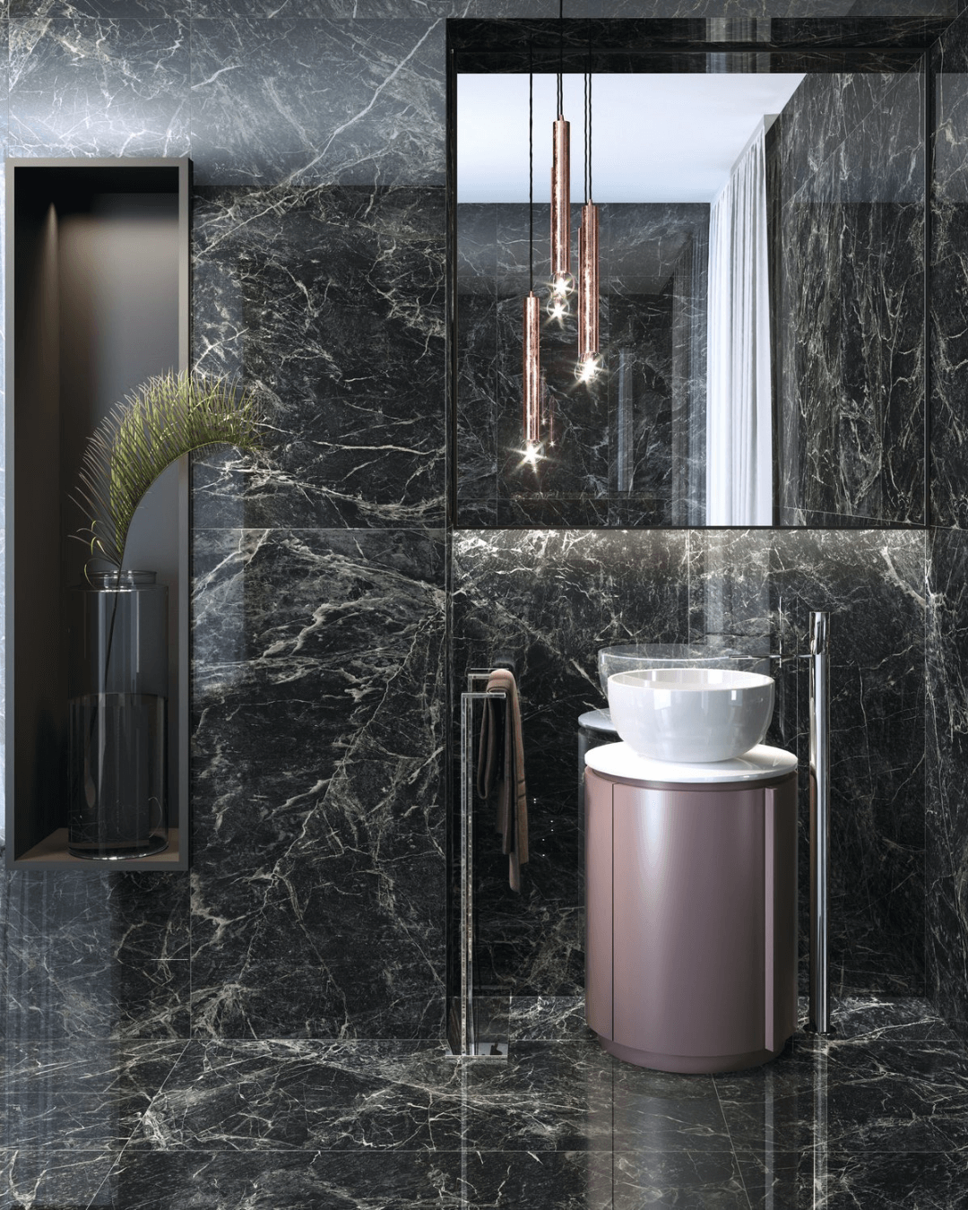 Alpi Green 60x120 - Carrelage marbre noir veiné vert grain poli effet miroir bords rectifiés