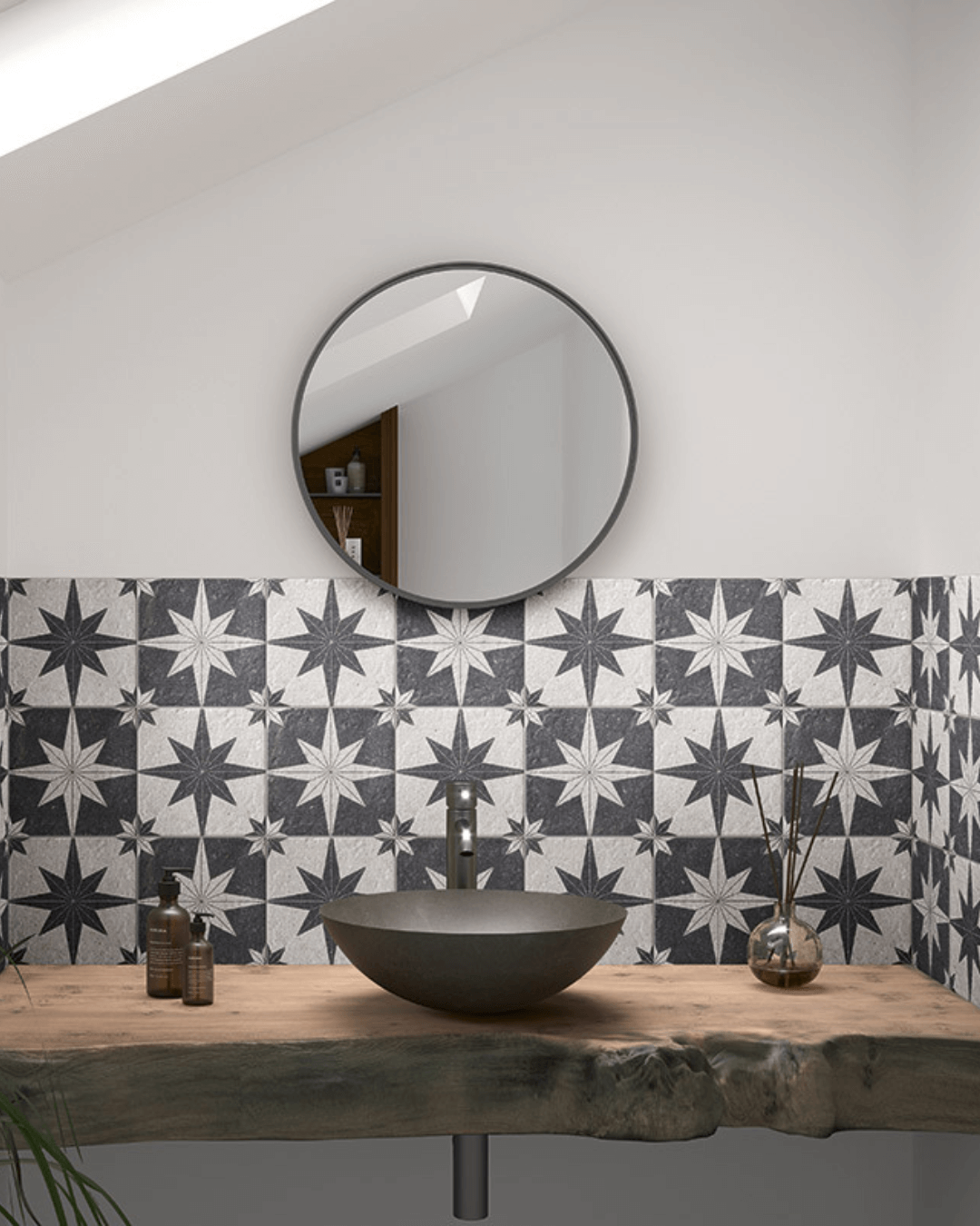 Bali Compass Lava 20×20 - Carrelage à motif mural et sol gris-blanc style Pierre