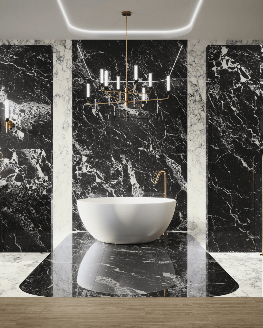 Black Hispania Pol 60×120 - Carrelage marbre noir poli effet miroir bords rectifiés
