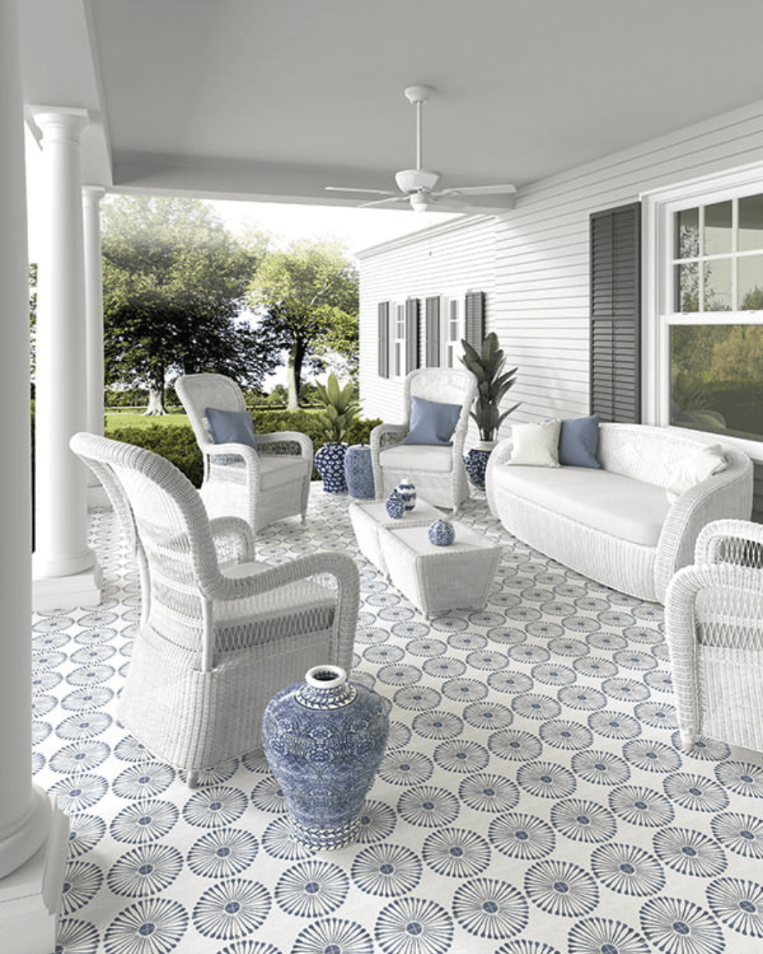 Carino Deco Infantas 20x20 - Carrelage décoratif mural et sol bleu et blanc style Carreau de Ciment