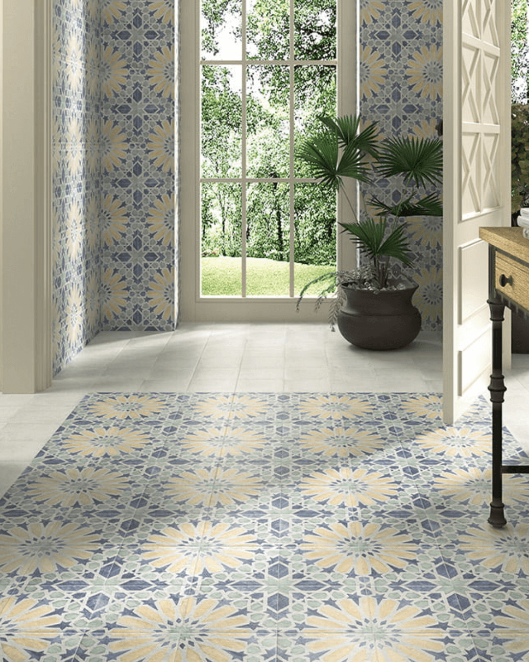 Carino Deco Marla 20x20 - Carrelage décoratif bleu mural et sol style Carreau de Ciment