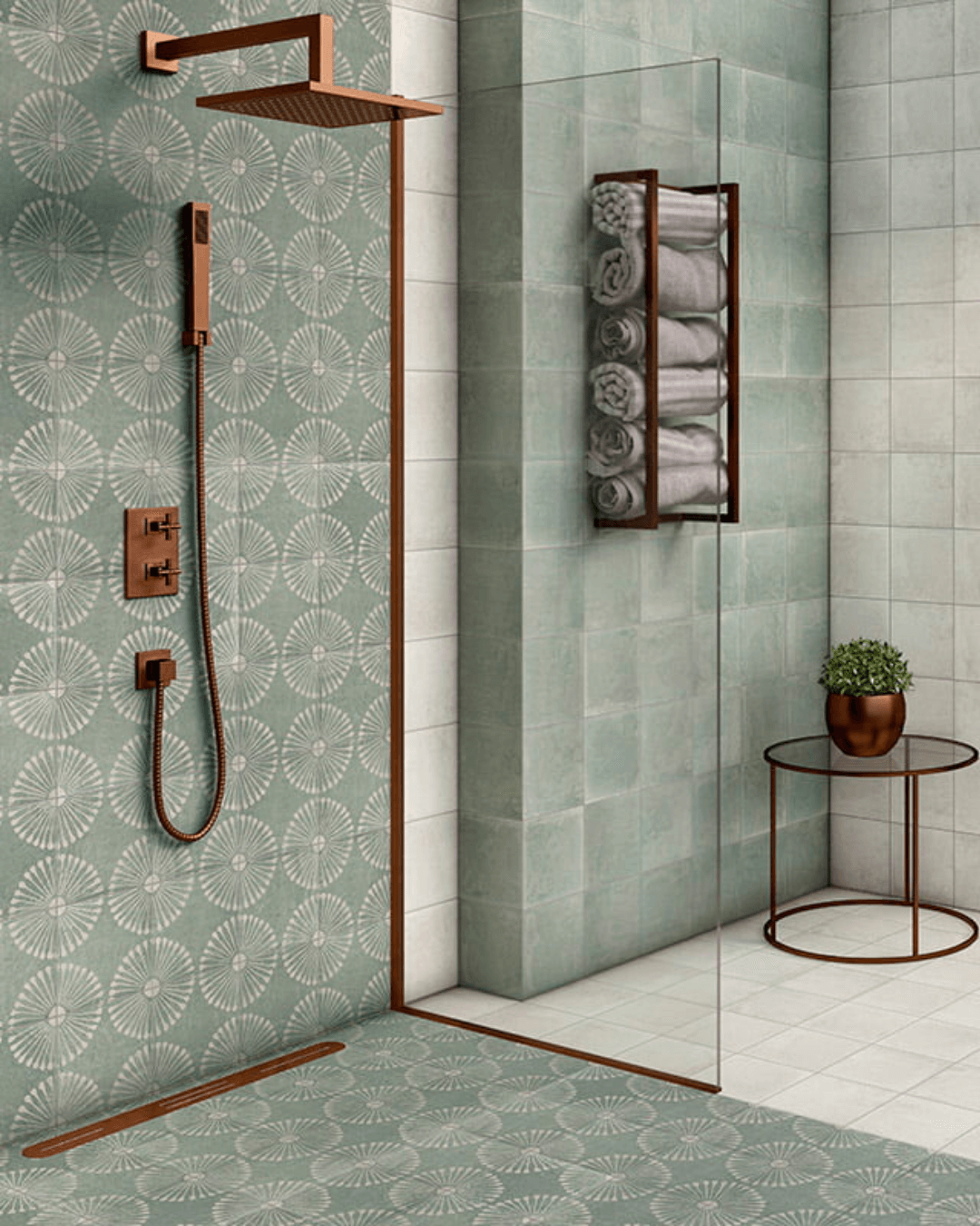 Carino Deco Mylos 20x20 - Carrelage décoratif vert et gris mural et sol style Carreau de Ciment