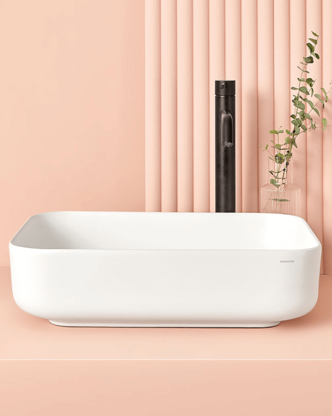 CATANIA : Vasque rectangulaire à poser en céramique vitrifiée 39x39x13.5 & 50.5x40x13.5