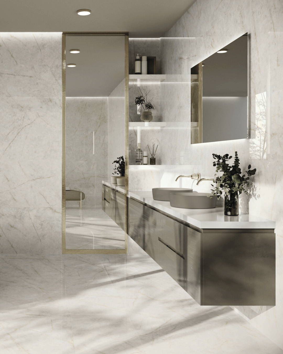 Cristallo Bianco Pol 120x120 - Carrelage marbre quartzite blanc grain poli effet miroir bords rectifiés