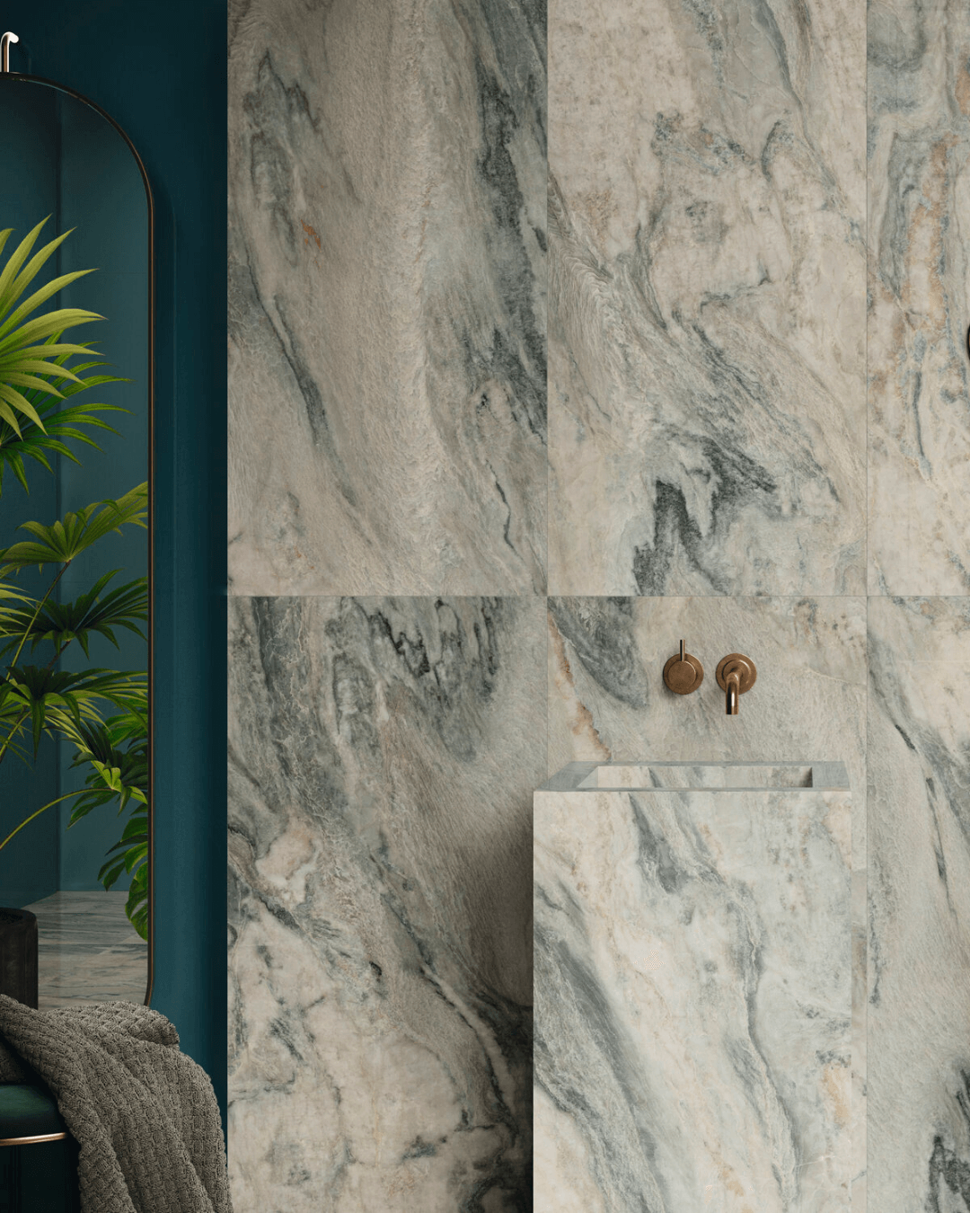 Gaya Quartzite 60x120 - Carrelage marbre gris veiné vert et bleu grain poli effet miroir bords rectifiés