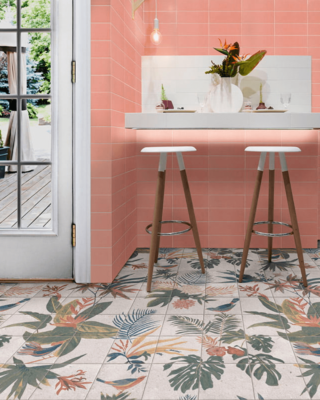 Jungle Flamingo 10x30 - Carrelage mural rose poudré mat
