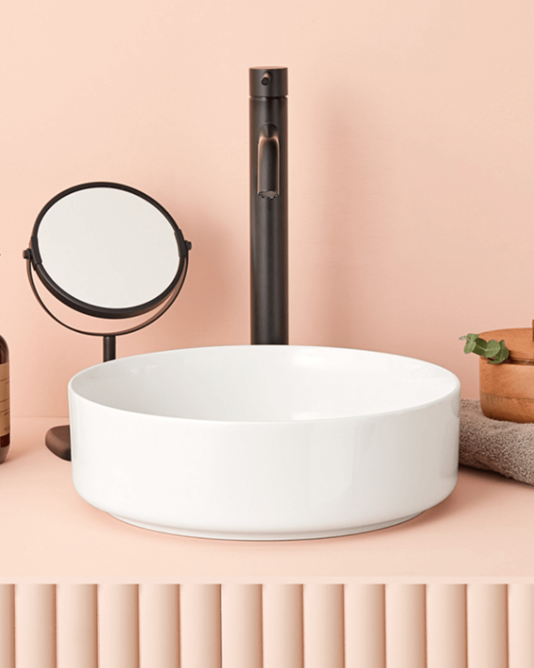 MARSALA : Vasque ronde à poser en céramique vitrifiée Ø35.5×11