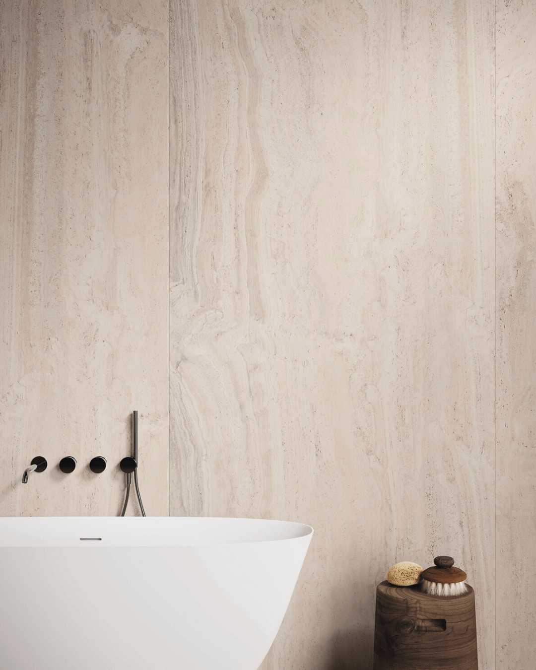 Grand Format Novelda Bone 120x280 - Carrelage effet travertin beige bords rectifiés