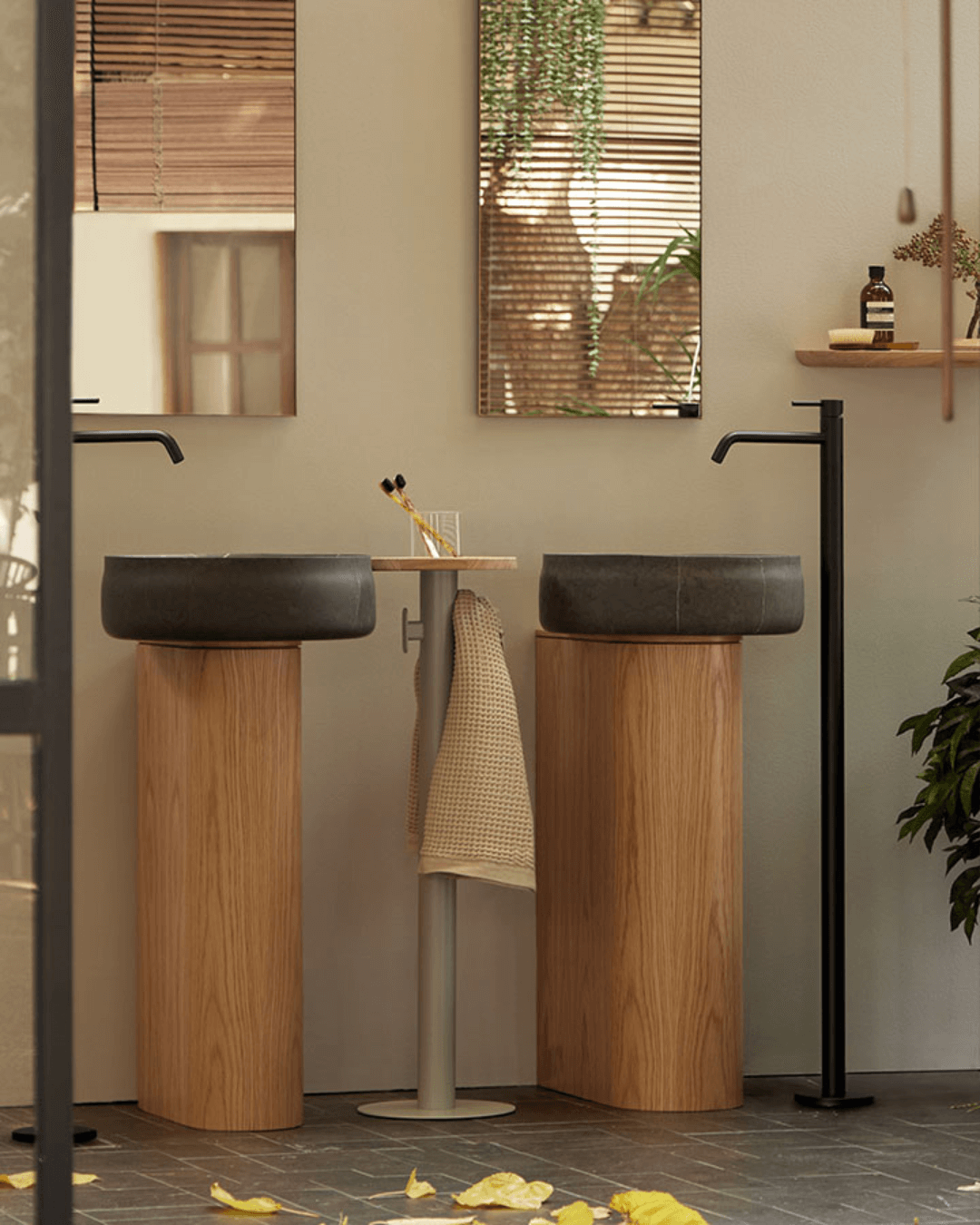 Duna : socle mural en bois de chêne pour lavabo