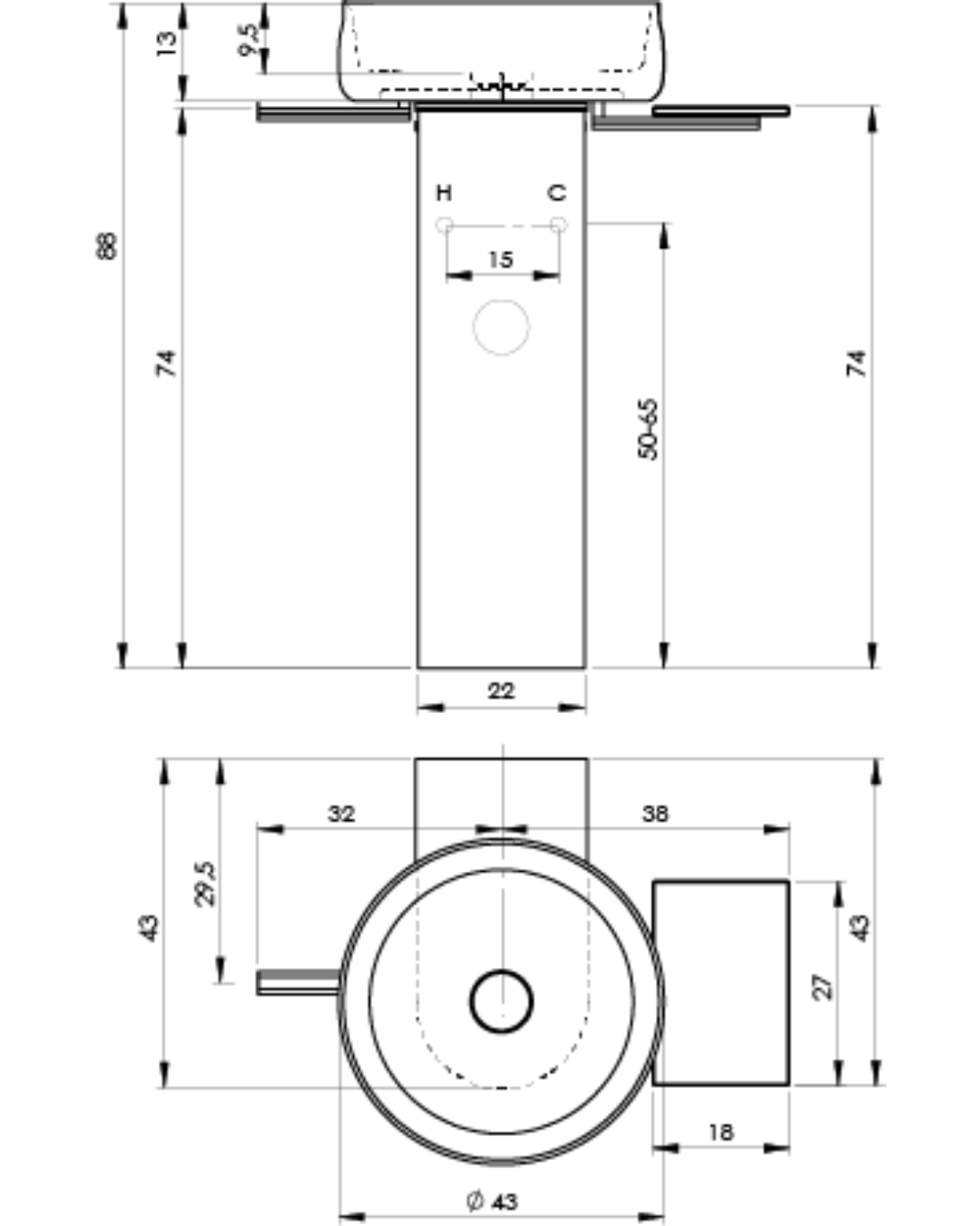 Duna : socle mural gris pour lavabo