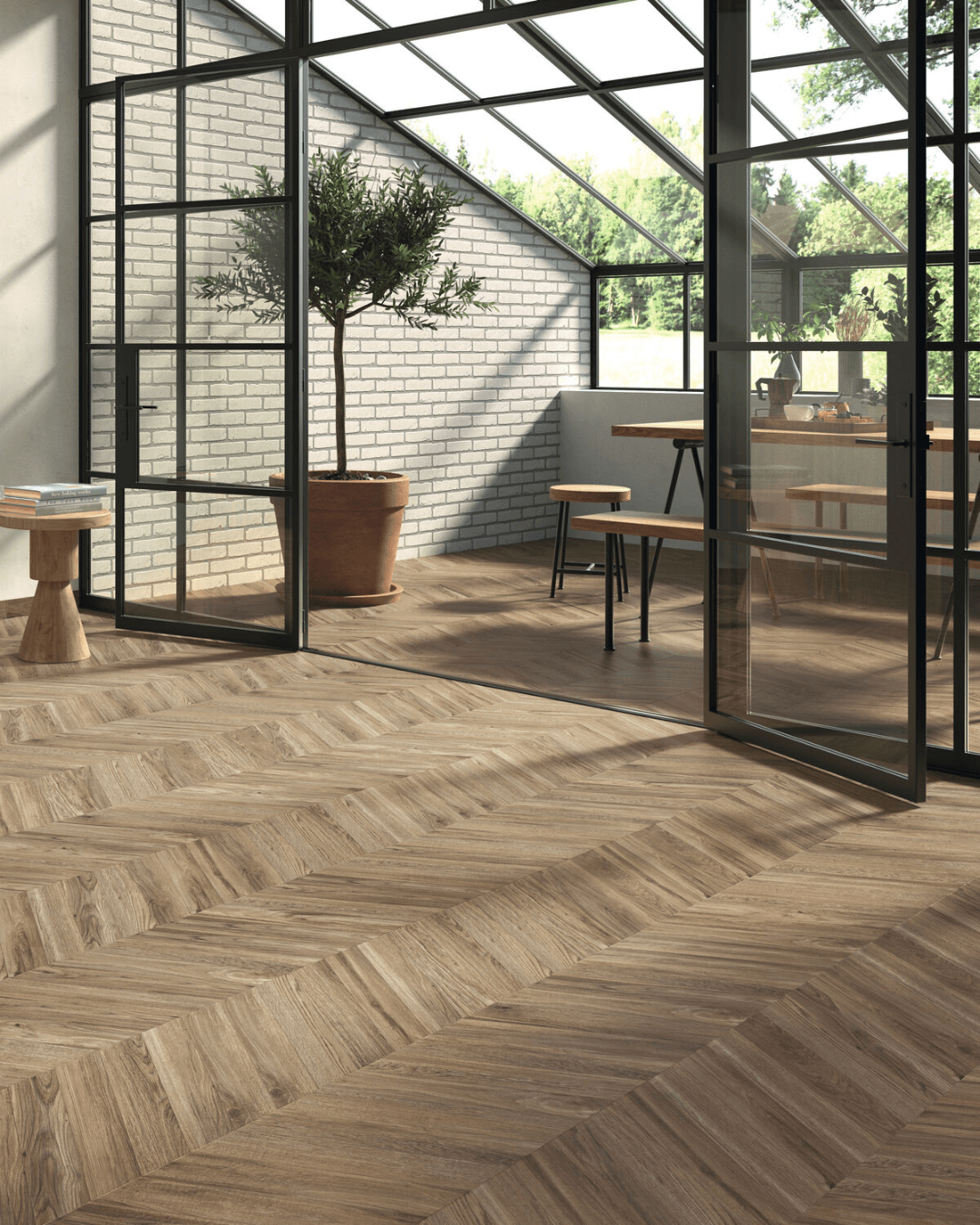Chevron Sequoia Walnut 8,5x44 - Carrelage effet bois Noyer