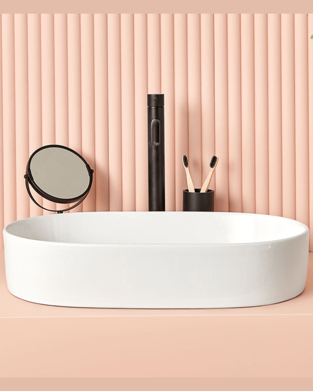 TRAPANI : Vasque ovale à poser en céramique vitrifiée 60.5×38.5×12.5