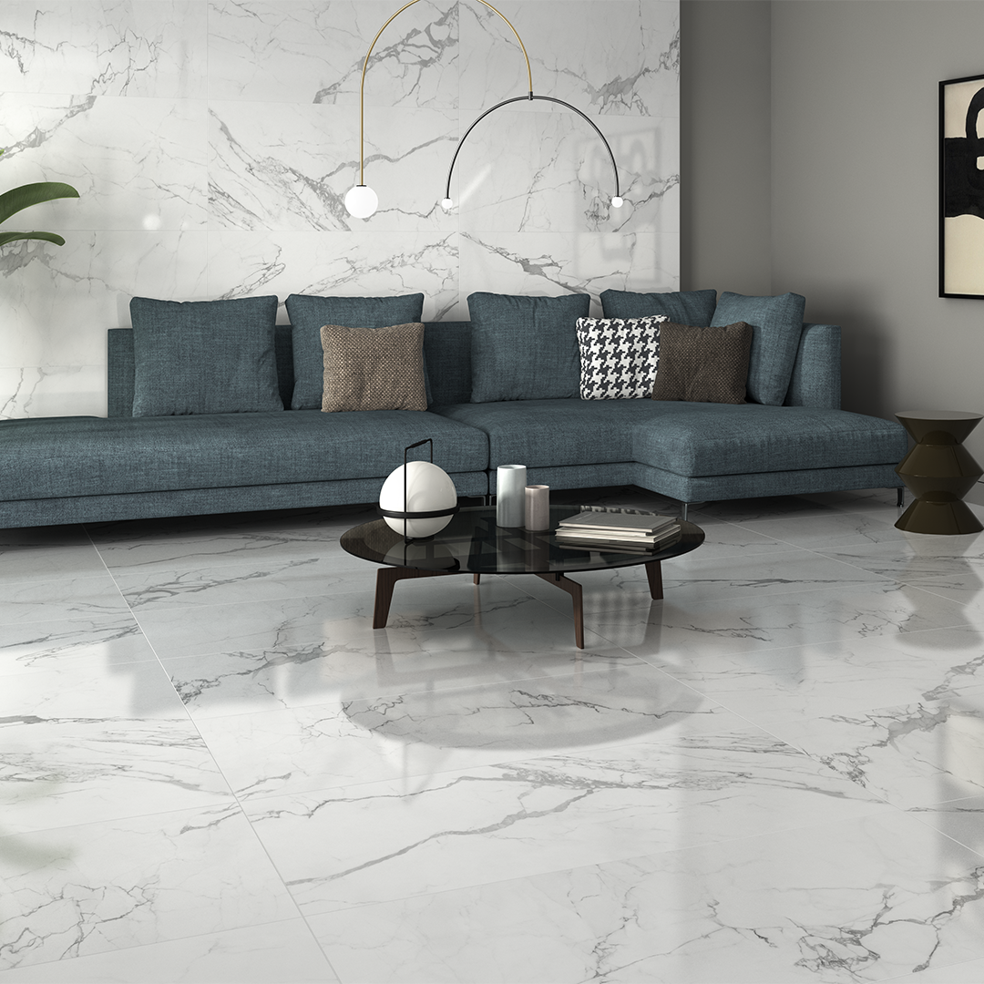 Carrelage pour sol style marbre blanc au grand format 60x60 Artico