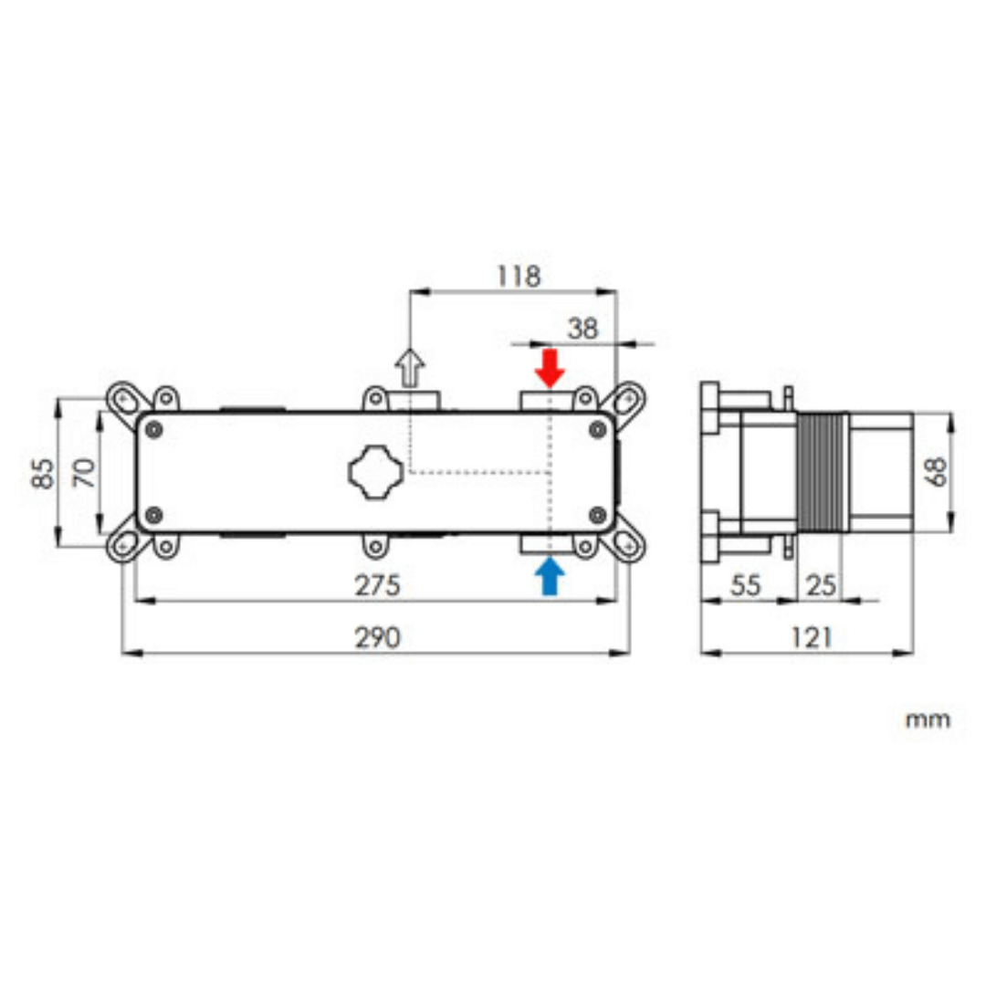 Corps d'encastrement universel LOOP pour mitigeur horizontal 2 voies