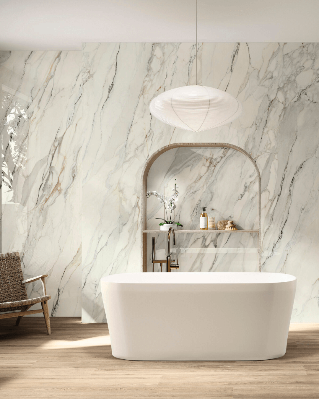 Grand Format Arabescato Corchia Pol 120x278 - Carrelage marbre blanc ivoire grain poli effet miroir bords rectifiés