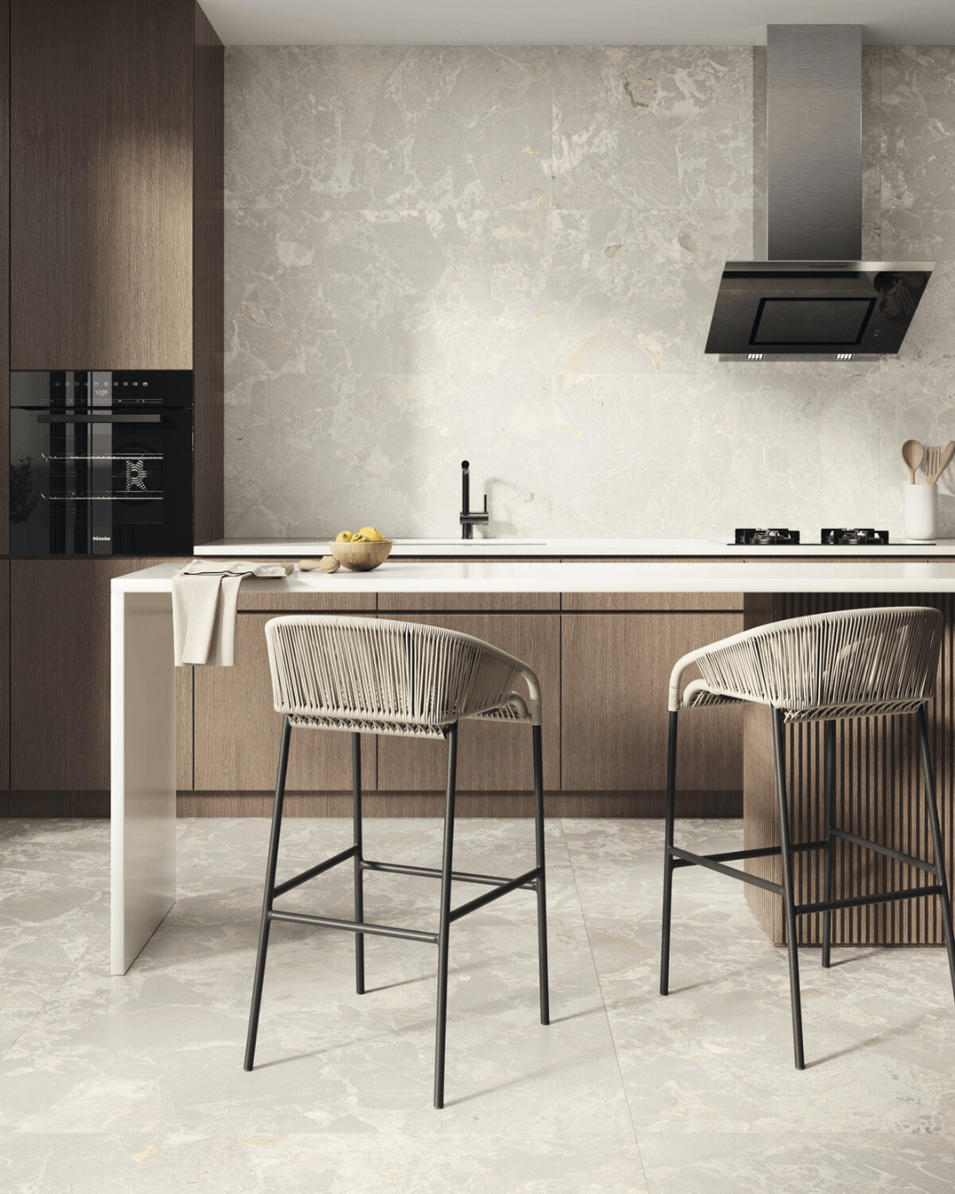 Aurora Taupe 120x120 - Carrelage taupe marbre et pierre mural et sol bords rectifiés