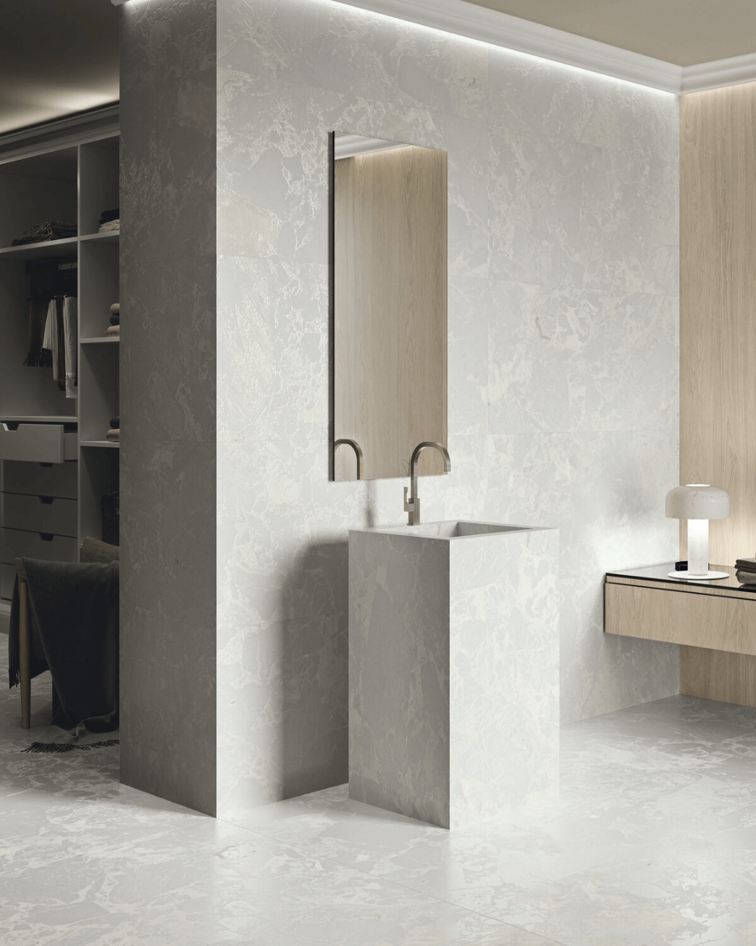 Aurora White 60x120 - Carrelage gris ivoire marbe et pierre mural et sol bords rectifiés