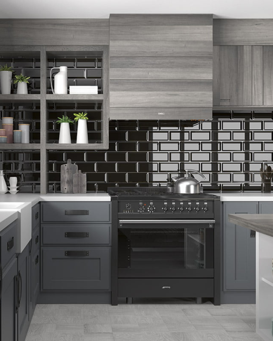 Bissel Nero 10x20 - Carrelage mural noir brillant style Metro