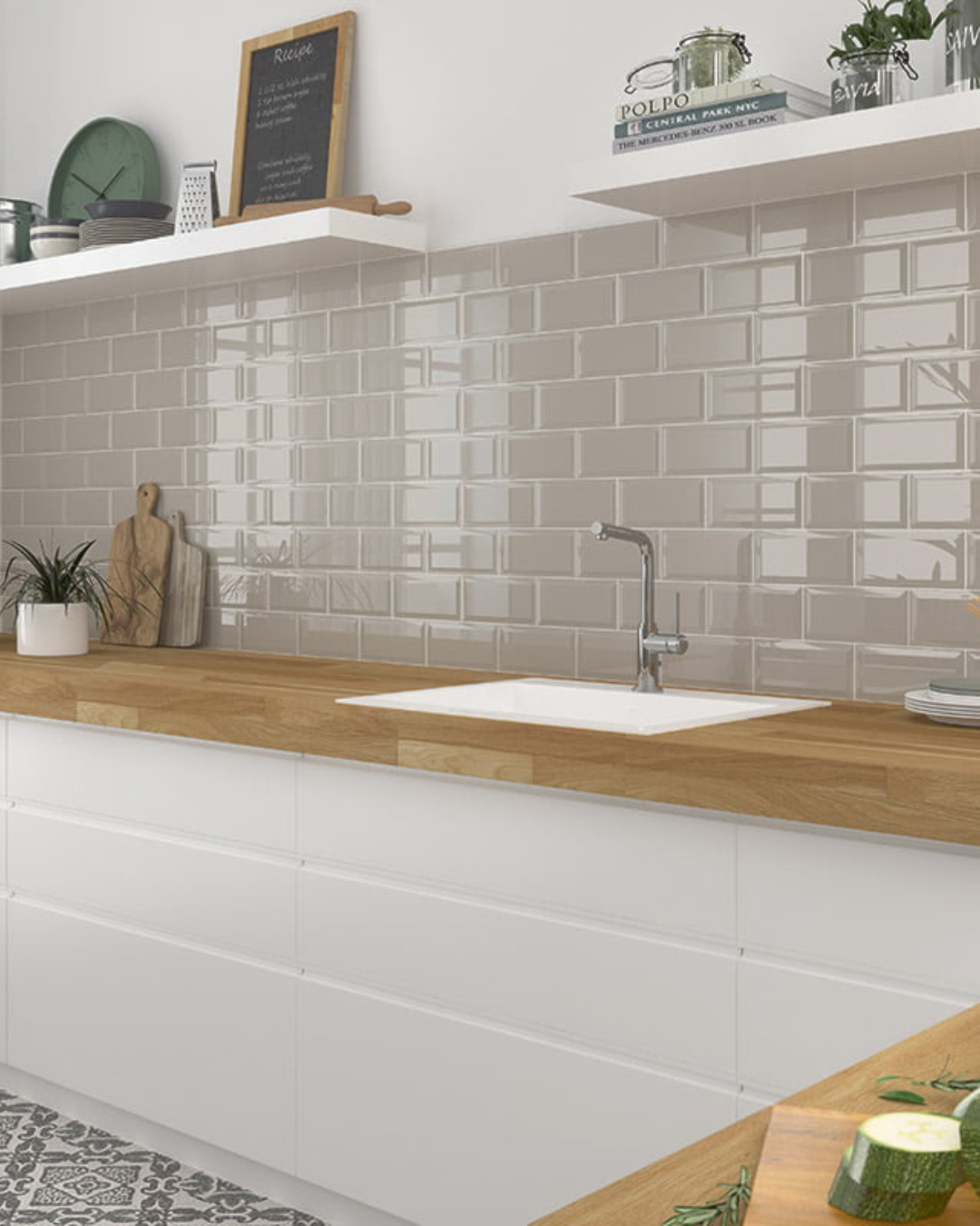 Bissel Pearl 10x20 - Carrelage mural taupe brillant style Metro