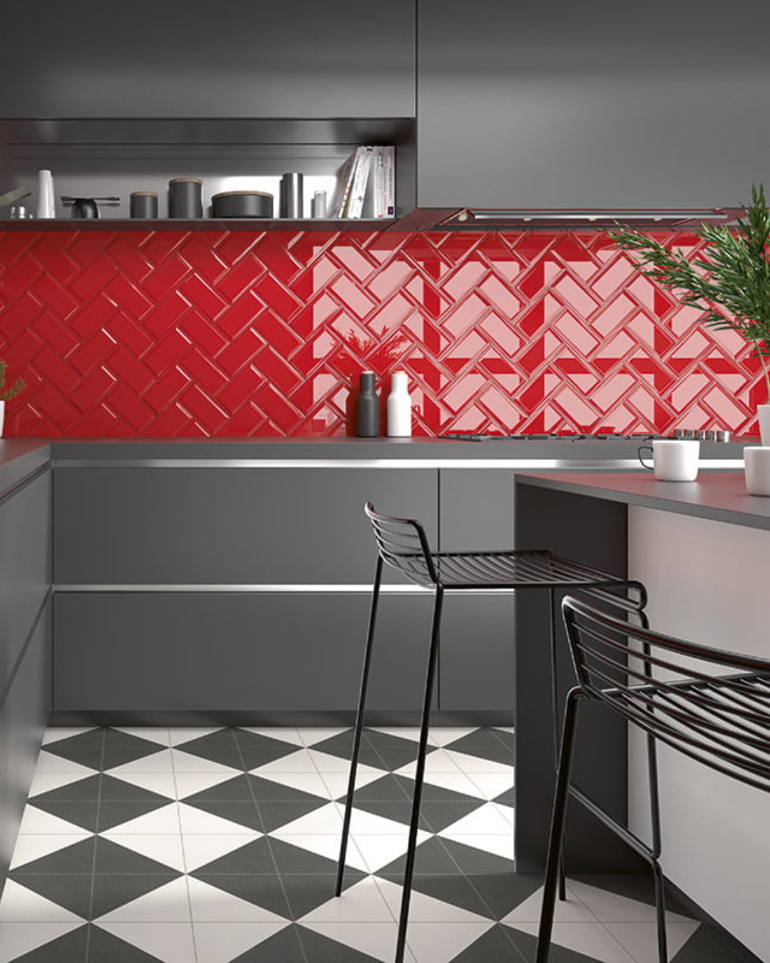 Bissel Rubi 10x20 - Carrelage mural rouge brillant style Metro