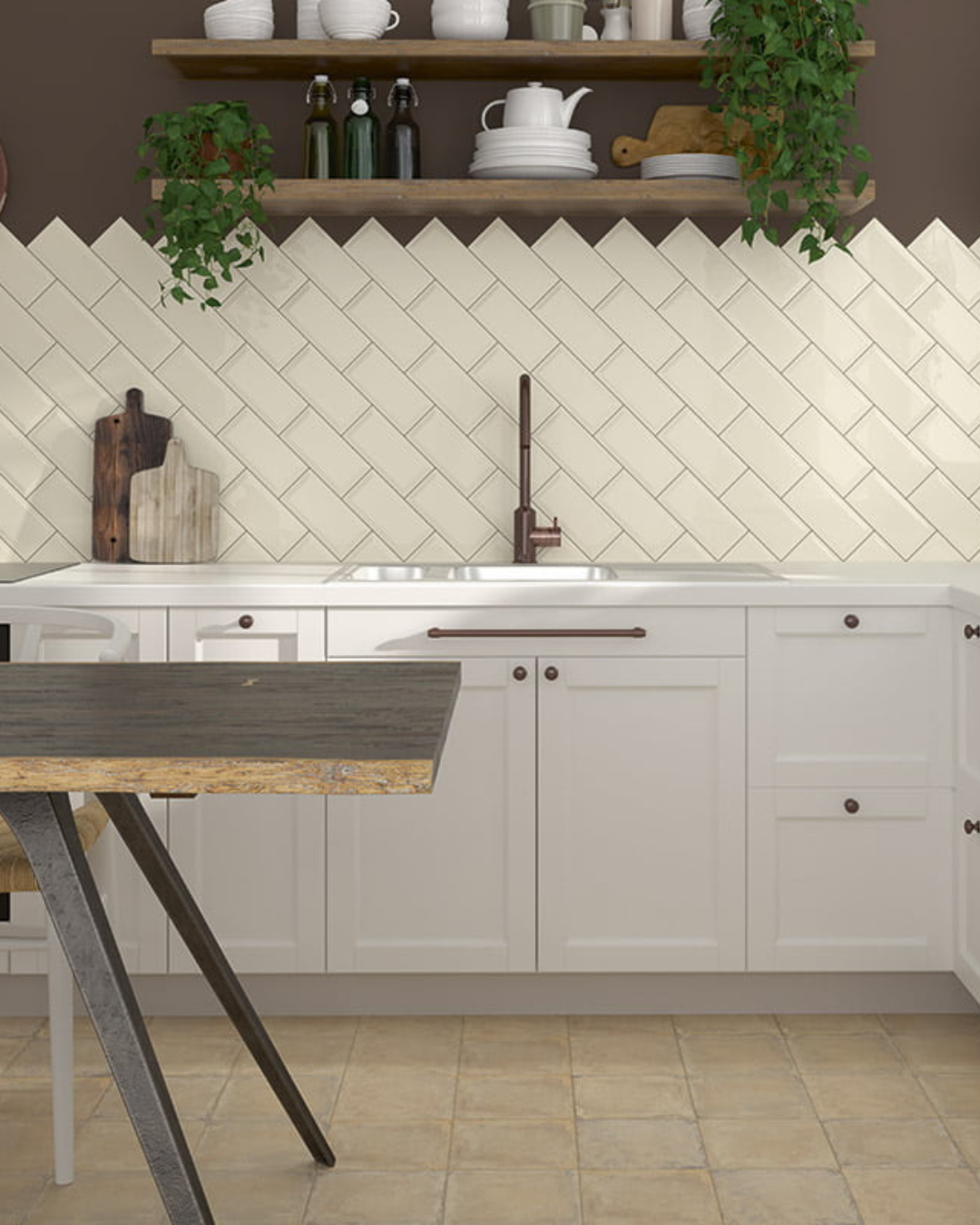 Bissel Vison 10x20 - Carrelage mural beige brillant style Metro