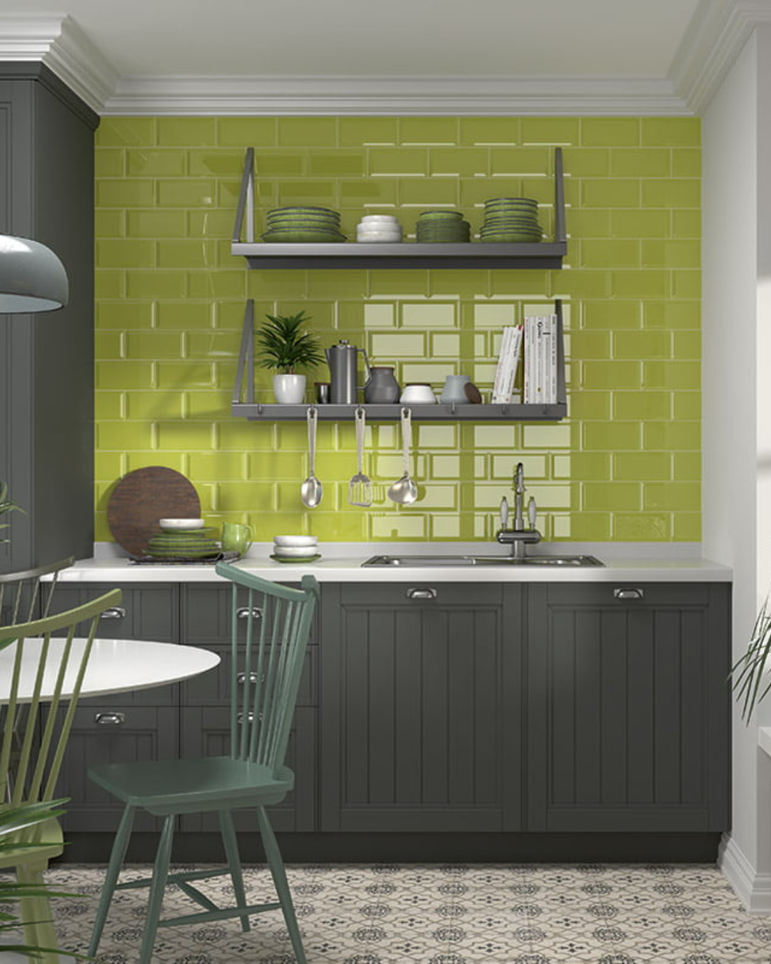 Bissel Yellow Green 10x20 - Carrelage mural vert citron brillant style Metro