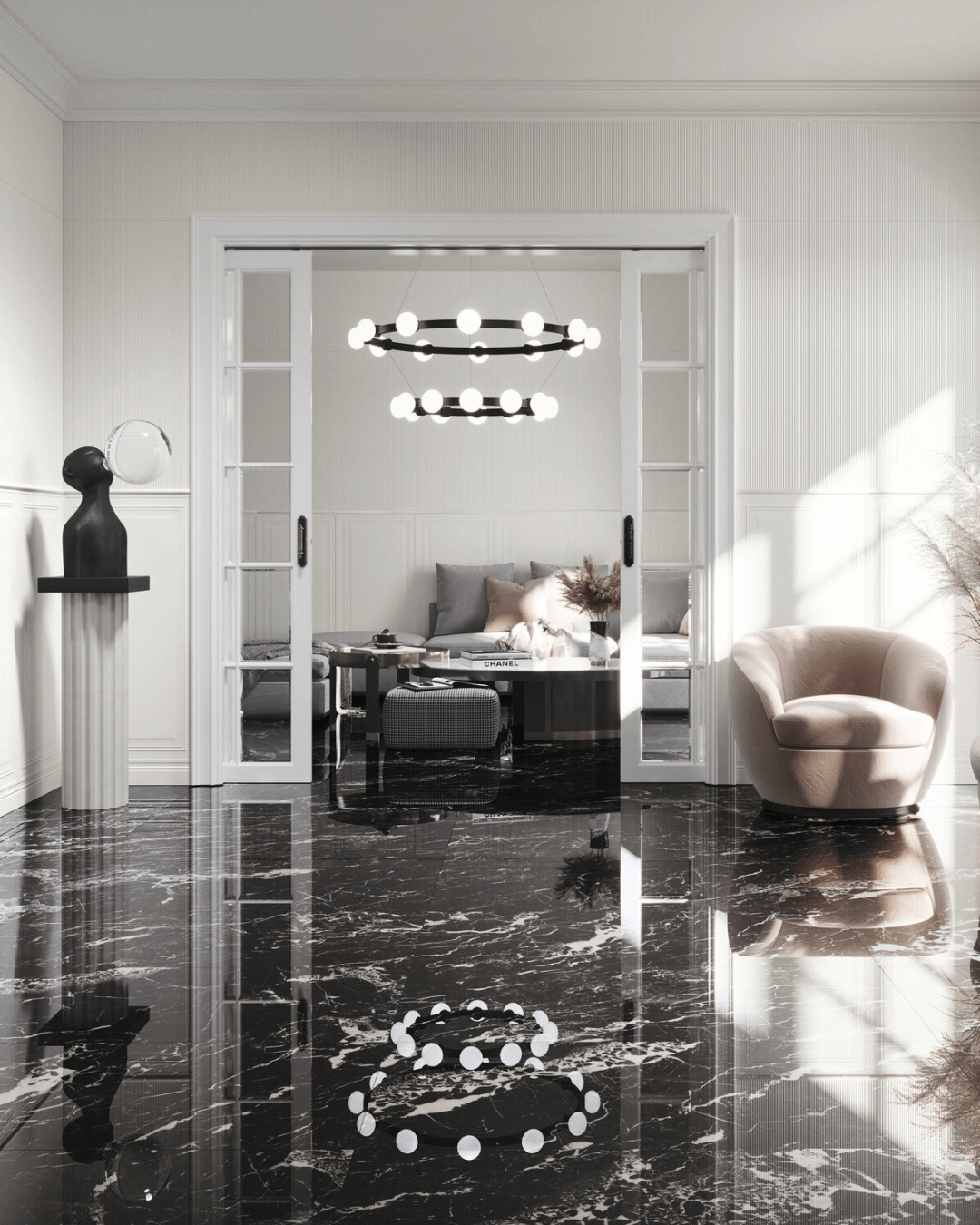 Black Hispania Pol 60×120 - Carrelage marbre noir poli effet miroir bords rectifiés