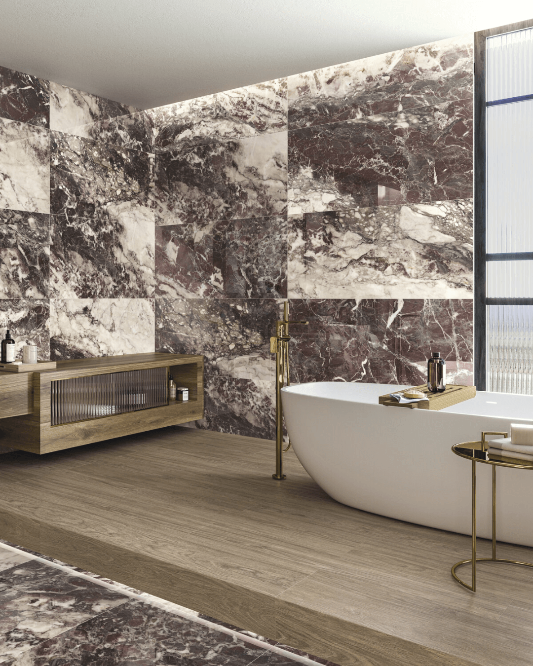 Breccia Viola Pol 60x120 - Carrelage gris ivoire veiné violacé marbre et pierre grain poli effet miroir bords rectifiés