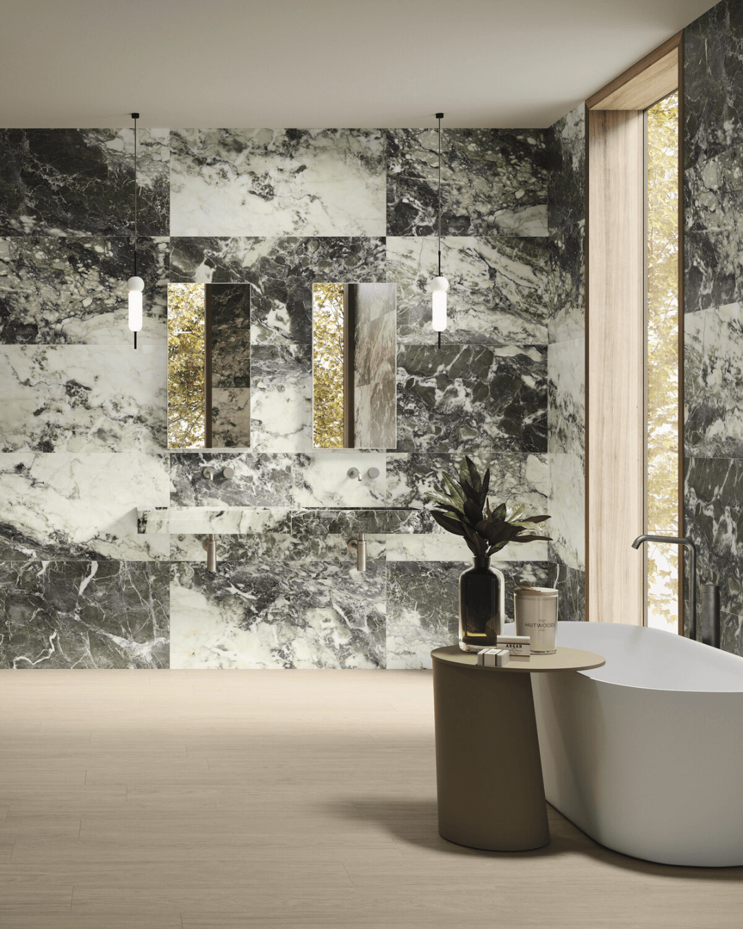 Breccia Viridi Honed 60x120 - Carrelage gris ivoire vert marbre et pierre laqué mat bords rectifiés