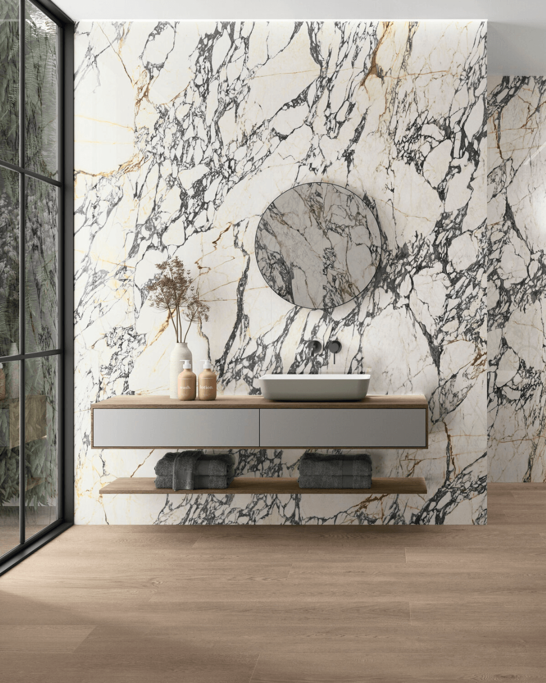 Grand Format Calacatta Corchia Gold Pol 120×280 - Carrelage marbre blanc poli effet miroir bords rectifiés