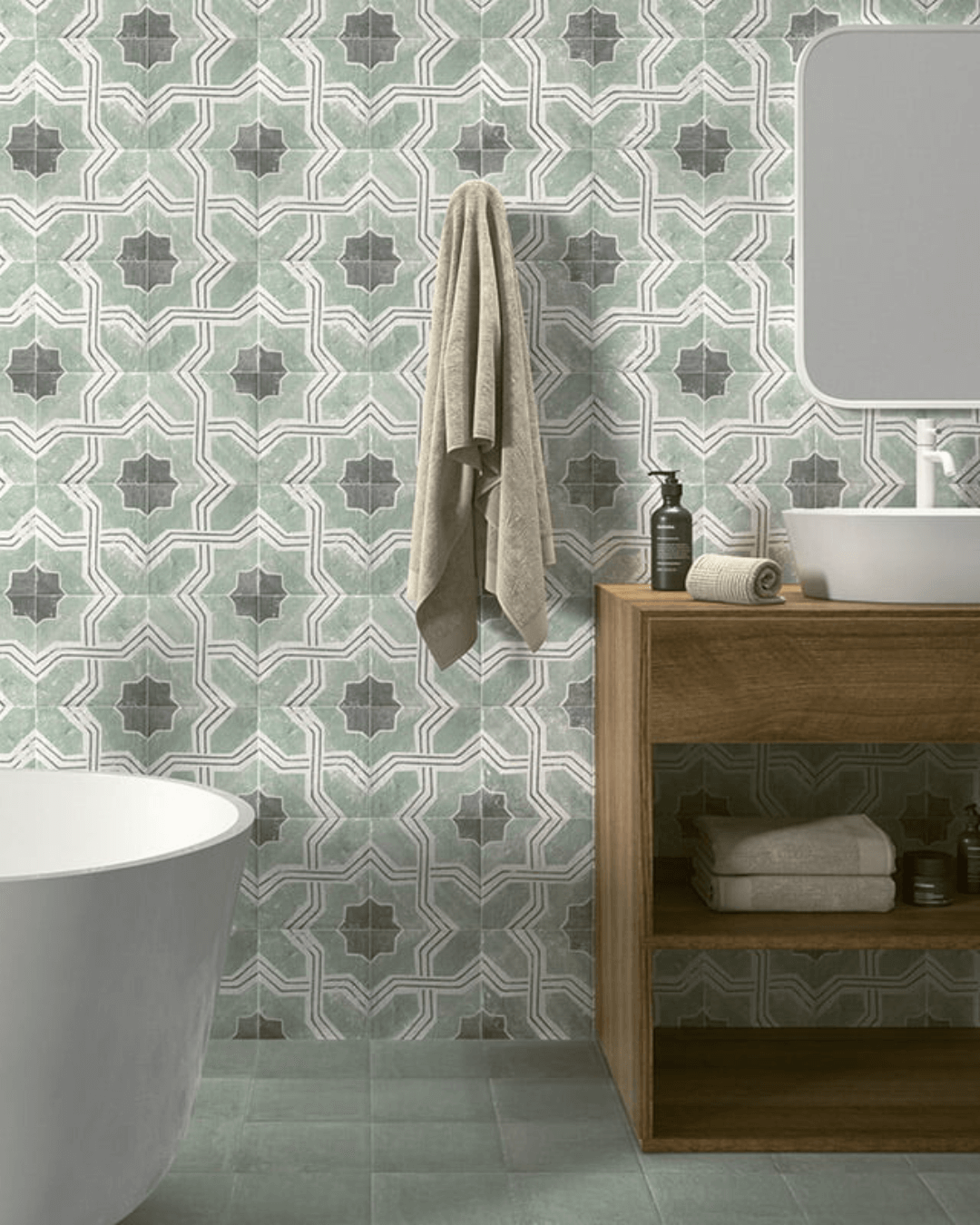 Carino Deco Iberia 20x20 - Carrelage décoratif mural et sol gris et blanc style Carreau de Ciment