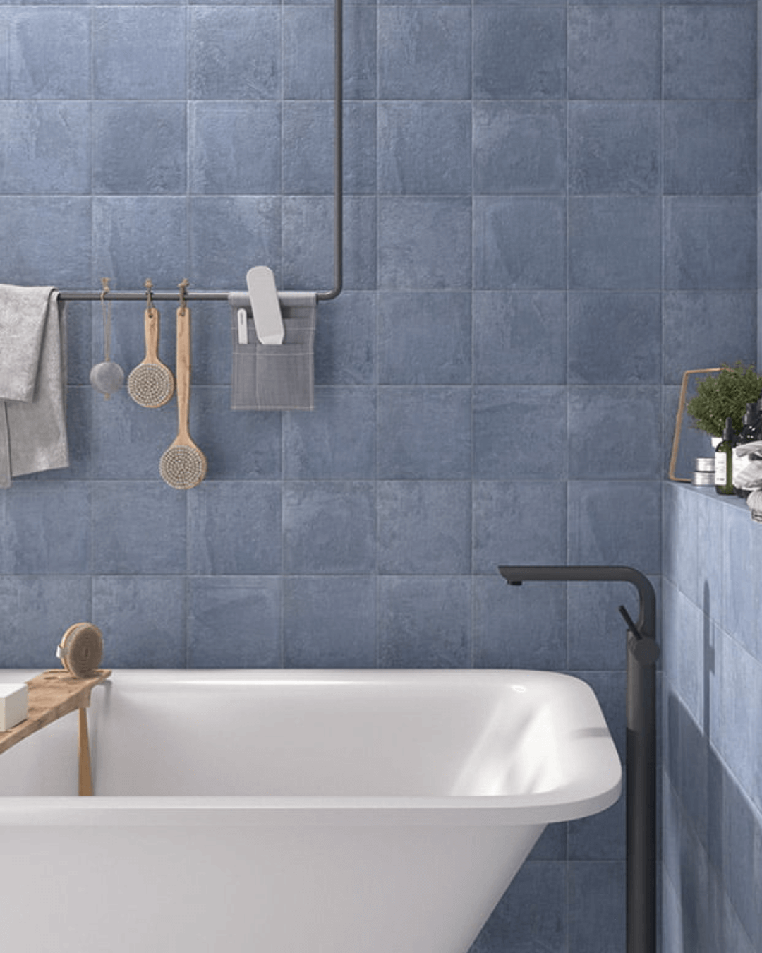 Carino Indigo 20x20 - Carrelage mural et sol bleu mat style Carreau de Ciment