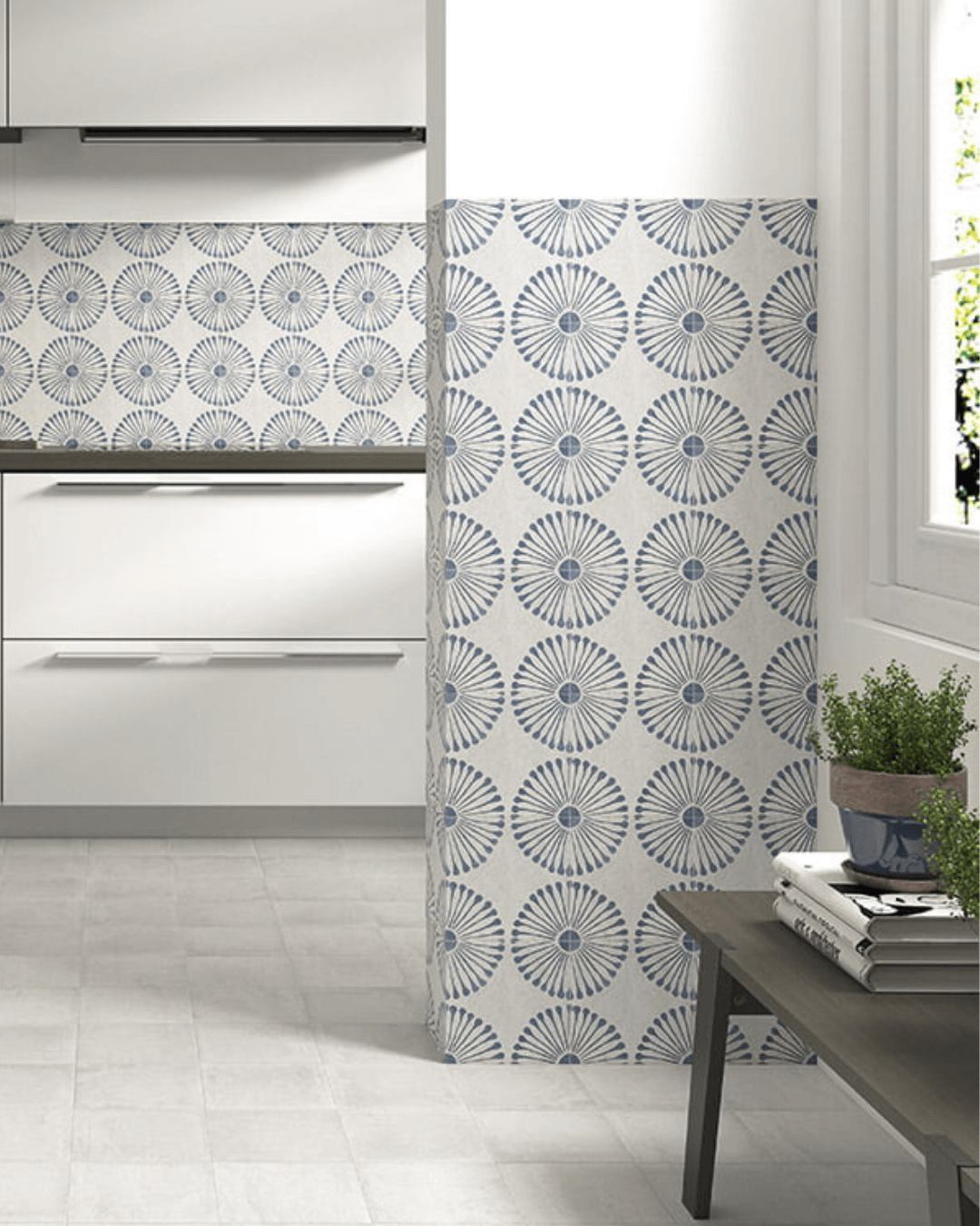 Carino Deco Infantas 20x20 - Carrelage décoratif mural et sol bleu et blanc style Carreau de Ciment