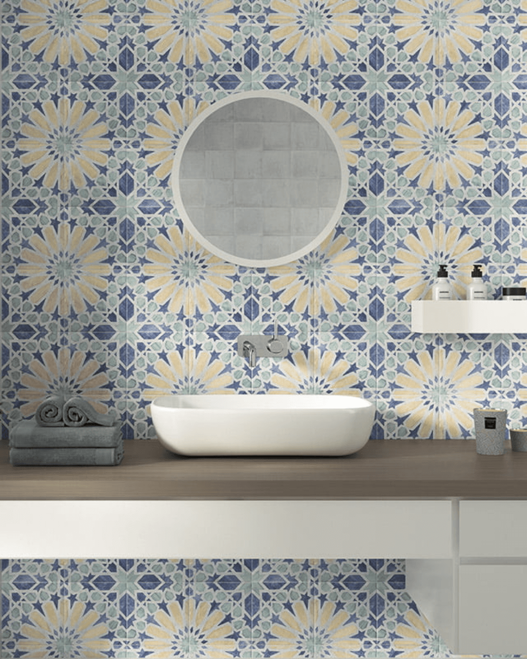 Carino Deco Marla 20x20 - Carrelage décoratif bleu mural et sol style Carreau de Ciment