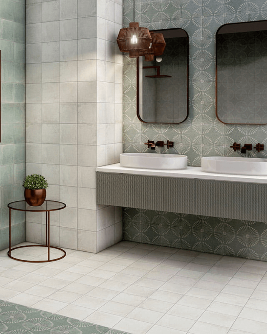 Carino Deco Mylos 20x20 - Carrelage décoratif vert et gris mural et sol style Carreau de Ciment