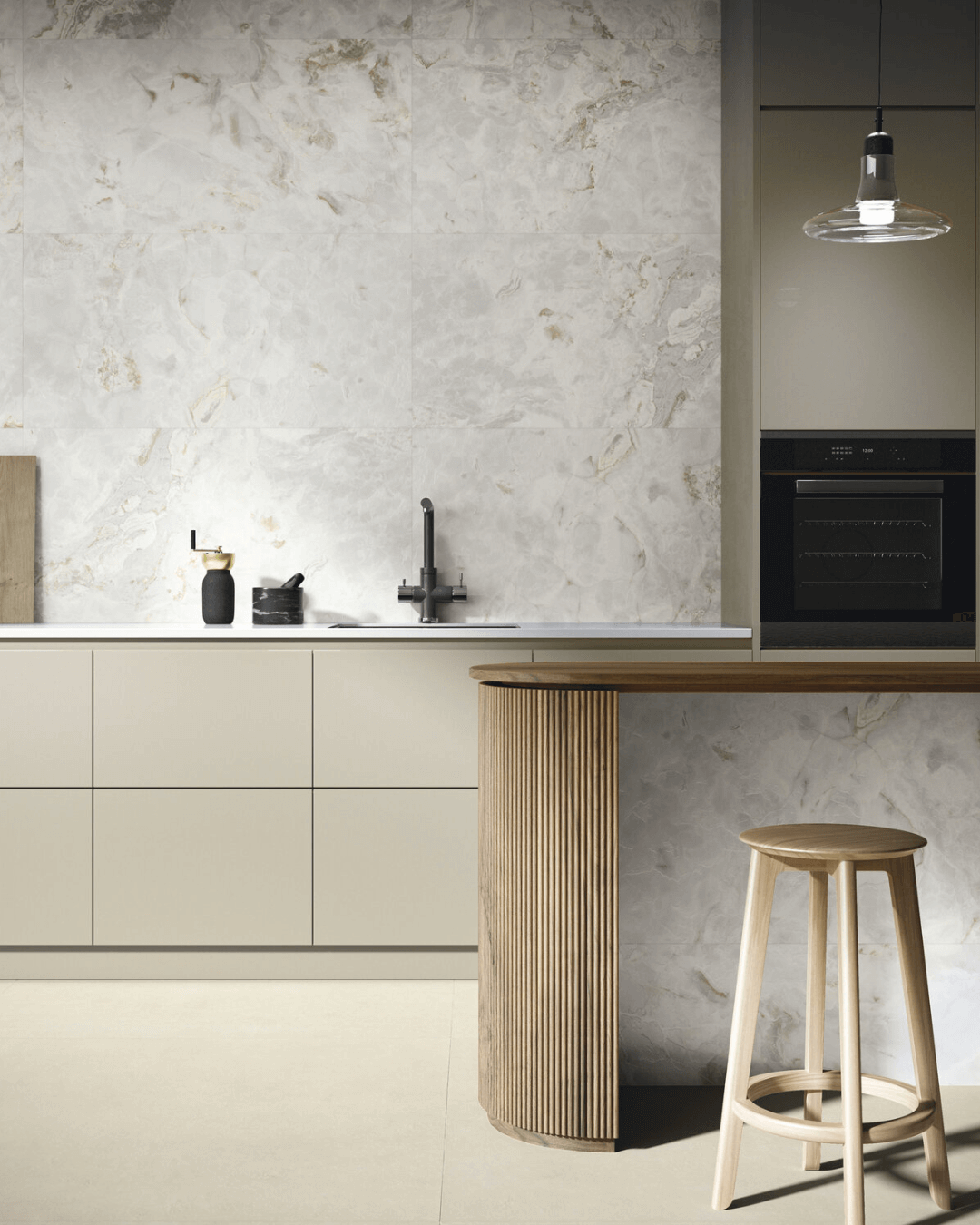 Cashmere White Honed 60x120 - Carrelage marbre blanc laiteux finition laqué mat bords rectifiés