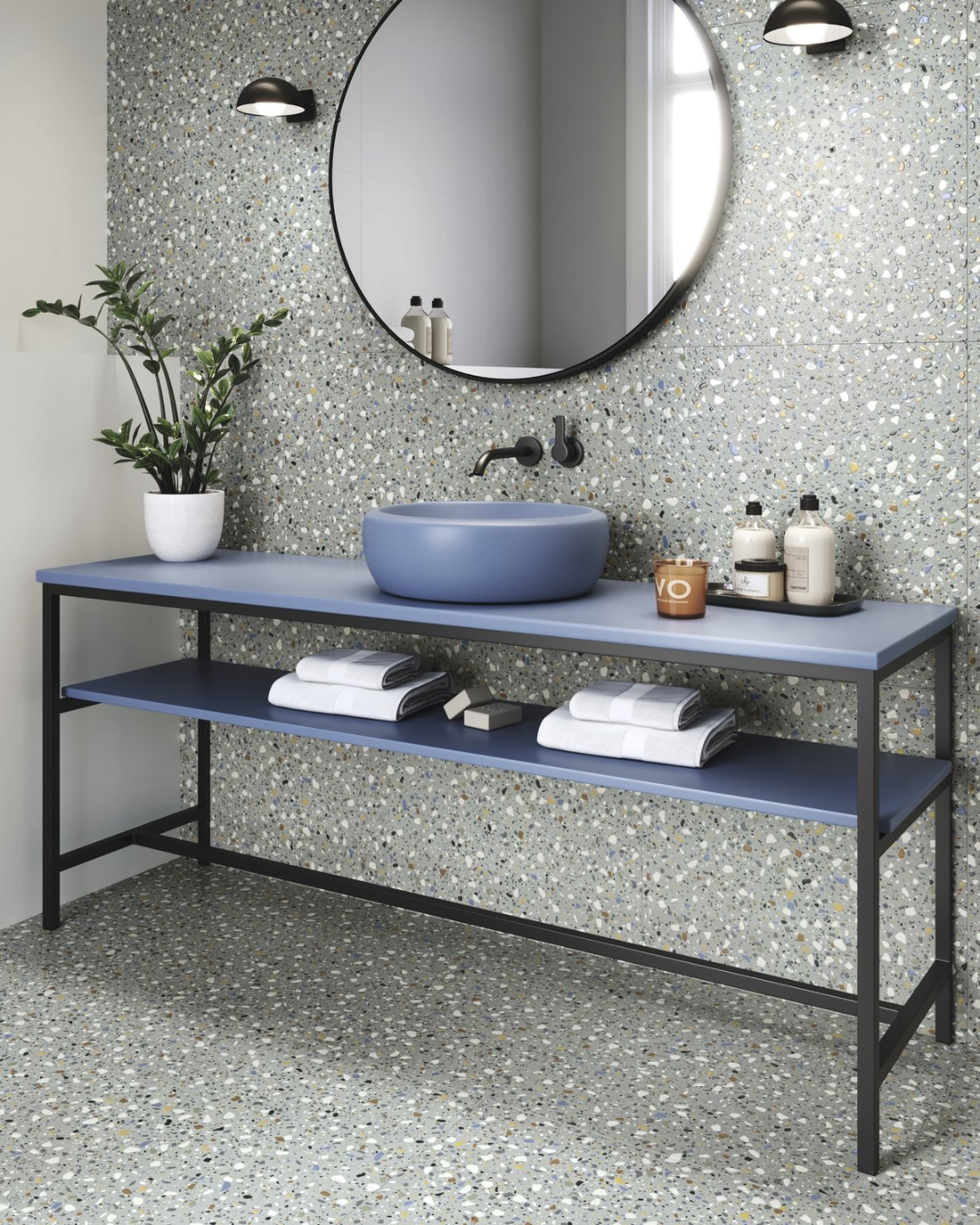 Epoca Grey Silken 60x60 - Carrelage terrazzo mural & sol gris