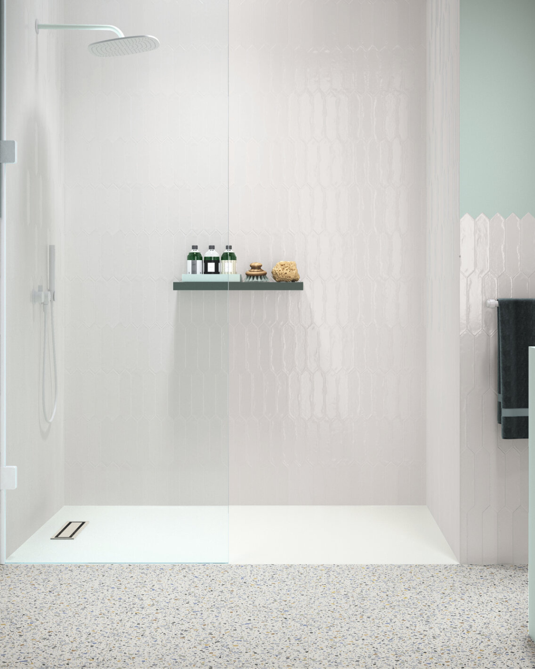 Epoca White Silken 60x60 - Carrelage terrazzo mural & sol blanc