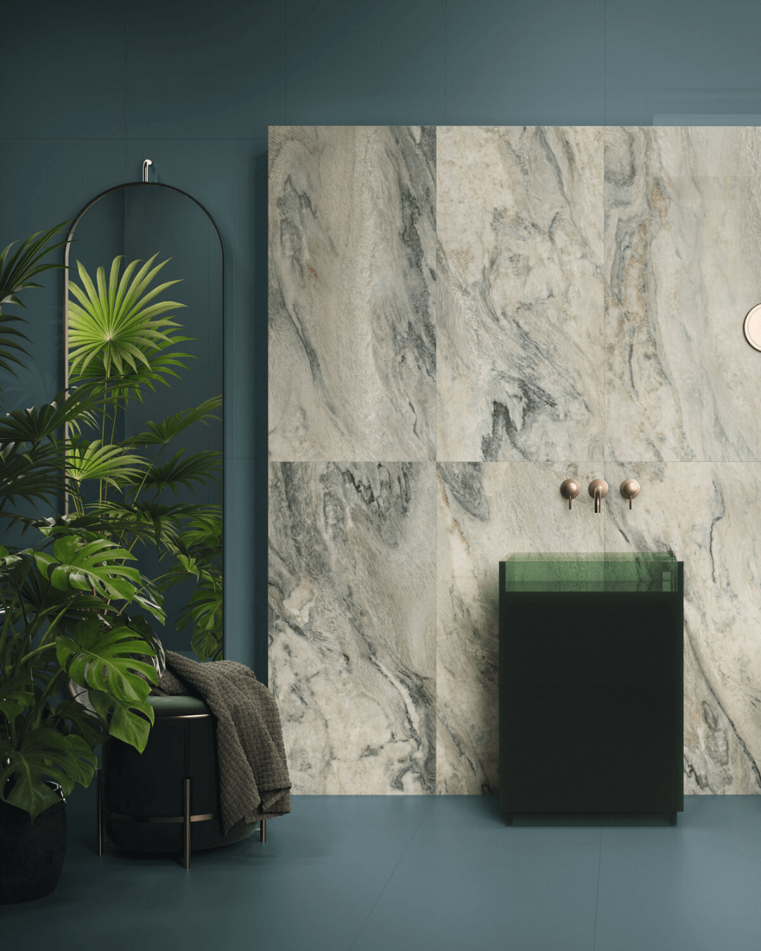 Gaya Quartzite 60x120 - Carrelage marbre gris veiné vert et bleu grain poli effet miroir bords rectifiés