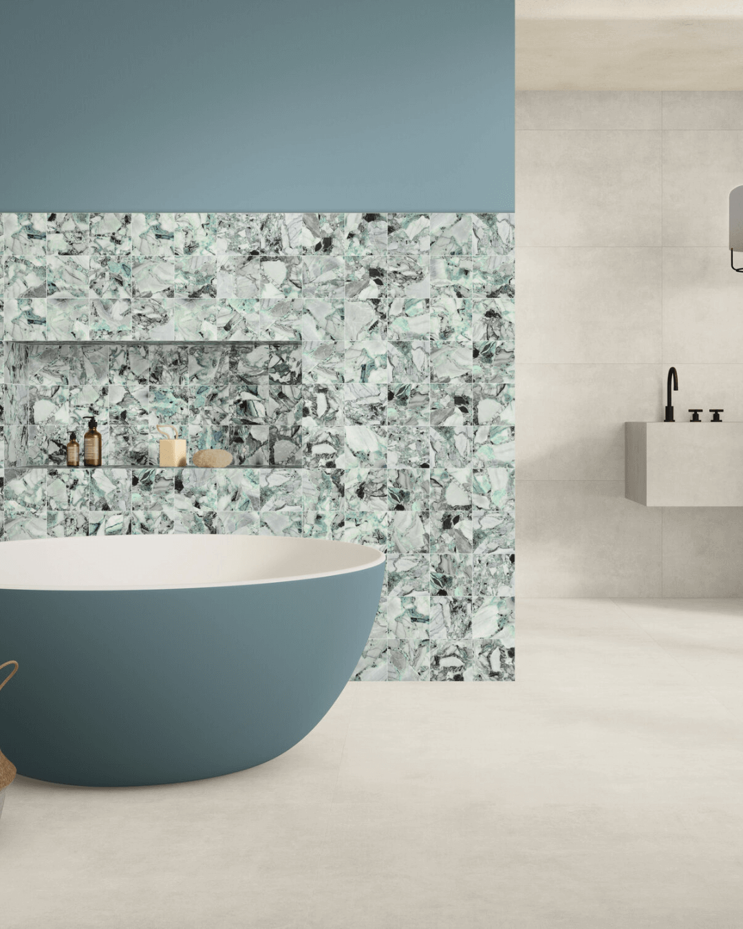 Ice Berilo 15x15 - Carrelage mural marbre éclaté blanc-gris finition brillante