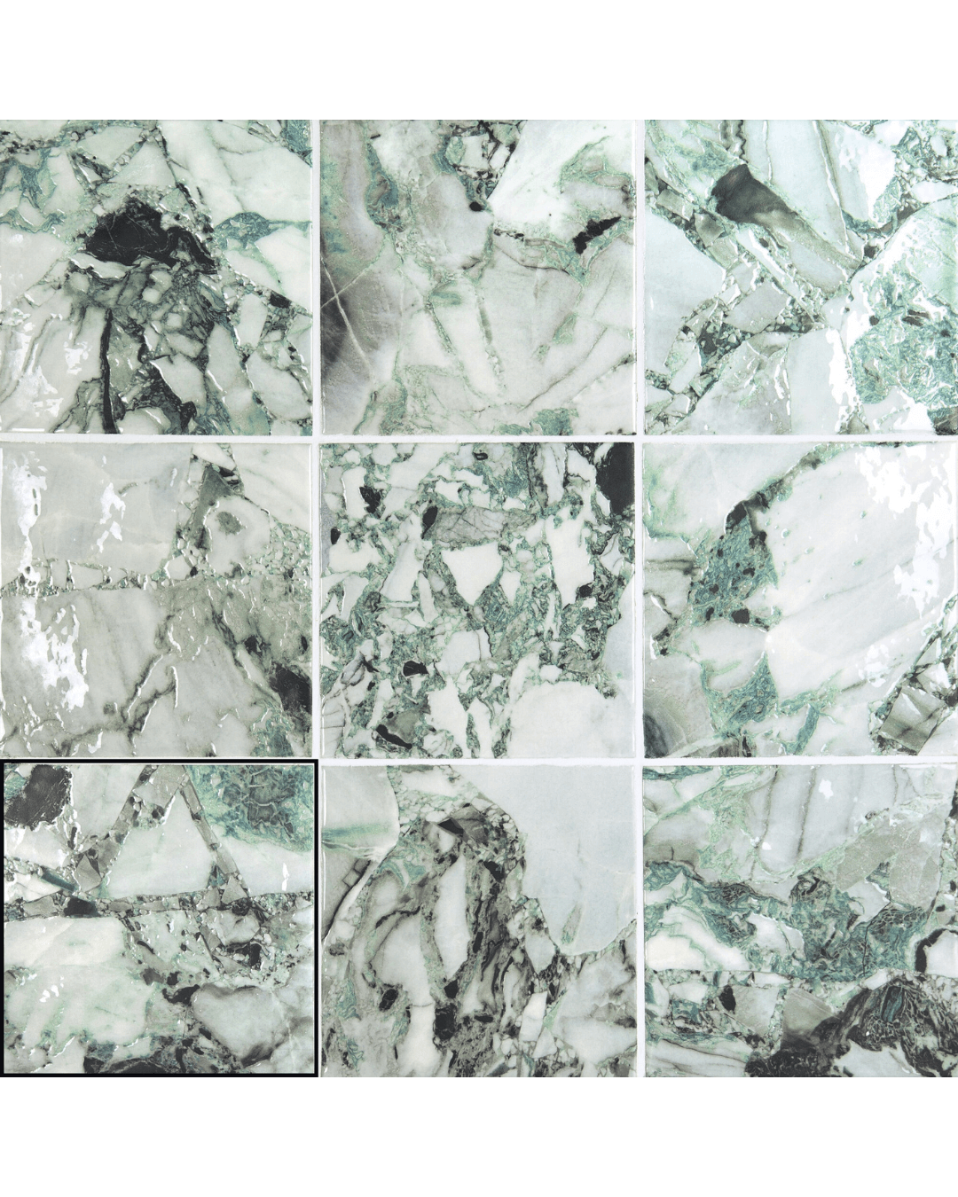 Ice Berilo 15x15 - Carrelage mural marbre éclaté blanc-gris finition brillante