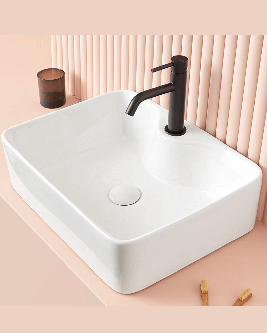 LECCE : Vasque murale rectangulaire à poser en céramique vitrifiée 49x38.5x13.5