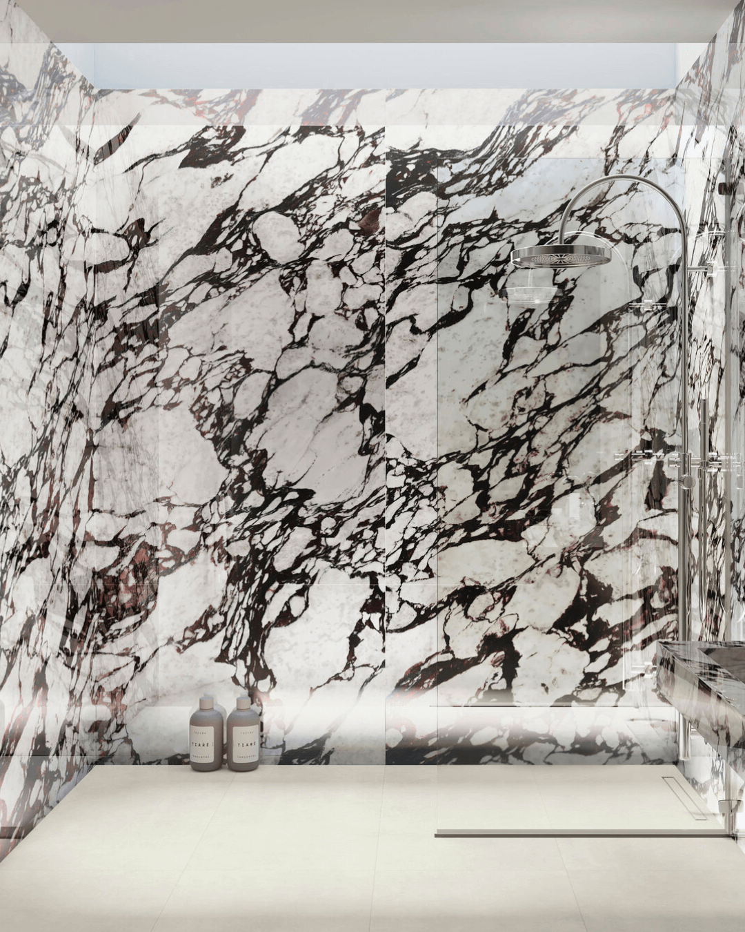 Grand Format Medicea Marble Pol 120×278 - Carrelage marbre blanc veiné noir grain poli effet miroir bords rectifiés