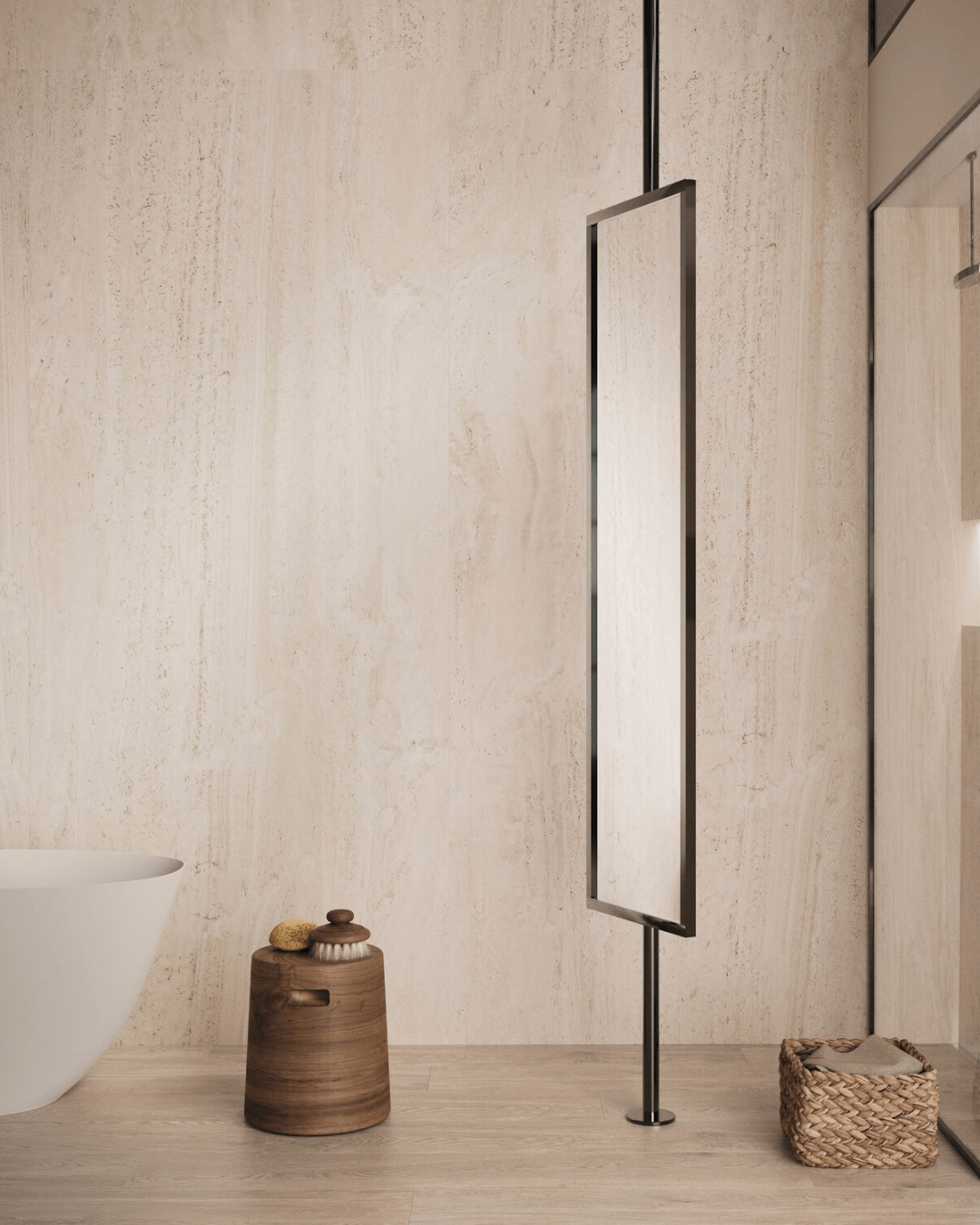 Grand Format Novelda Bone 120x280 - Carrelage effet travertin beige bords rectifiés