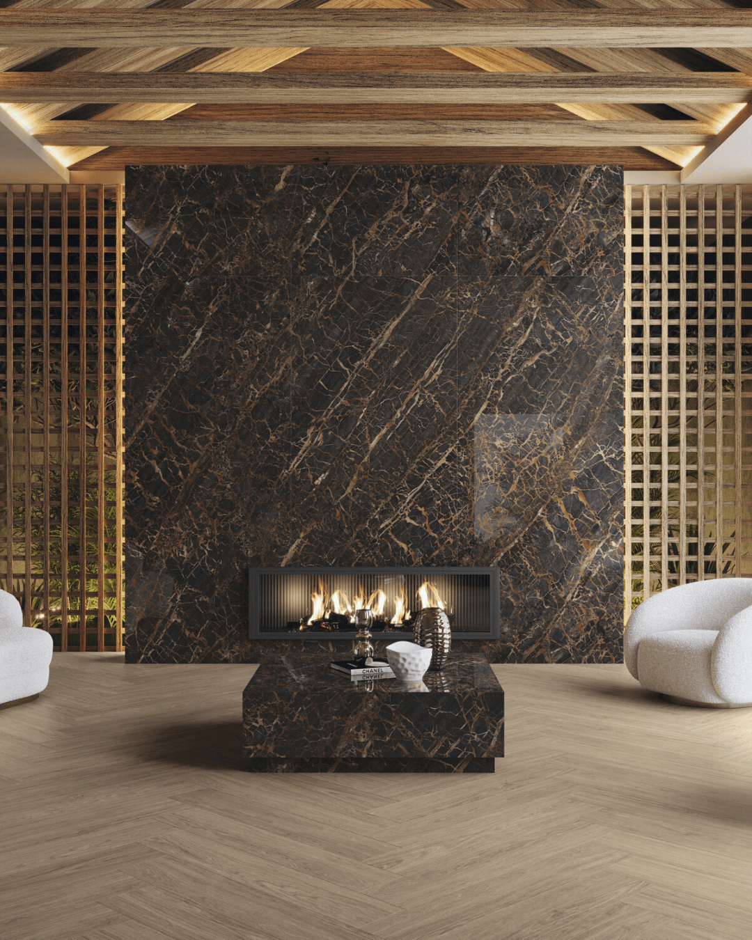 Grand Format Portoro Gold 120×280 - Carrelage marbre poli noir veiné or effet miroir bords rectifiés