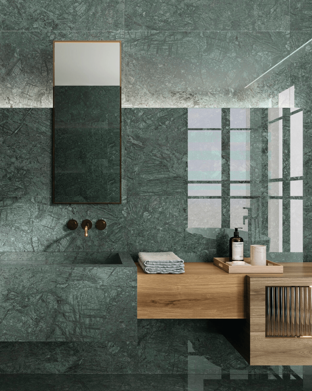 Selva Pol 120x120 - Carrelage pierre marbre vert grain poli effet miroir bords rectifiés