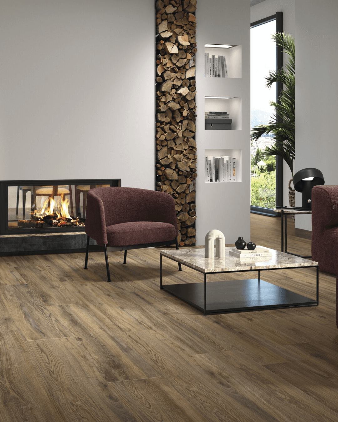 Sequoia Walnut 25x150 - Carrelage sol effet bois Noyer brun bords rectifiés