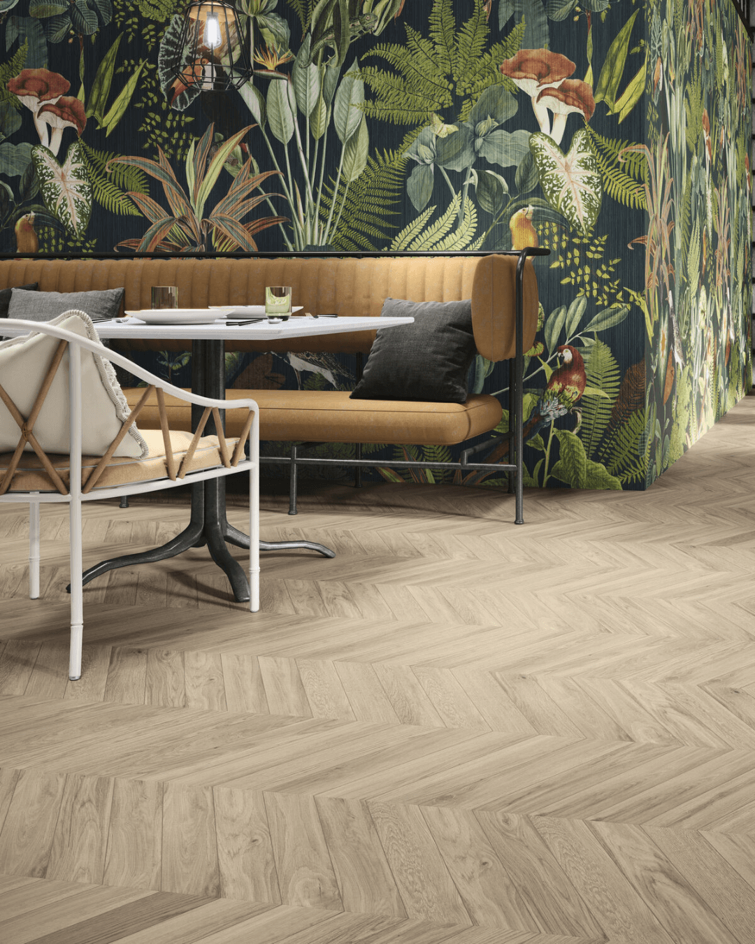 Chevron Sequoia Birch 8,5x44 - Carrelage effet bois Bouleau blond cendré